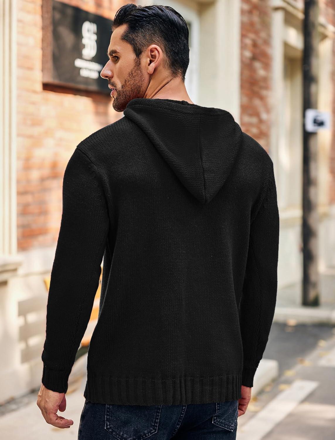 imageCOOFANDY Mens Knitted Hoodies Pullover Casual Long Sleeve Turtleneck SweatersPure Black