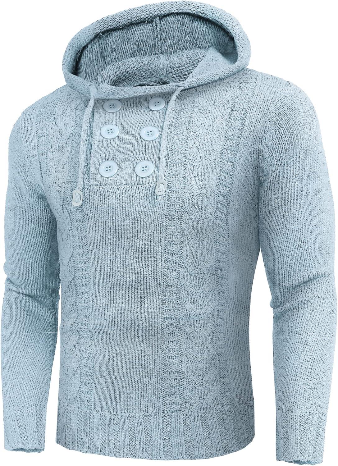 imageCOOFANDY Mens Knitted Hoodies Pullover Casual Long Sleeve Turtleneck SweatersSky Blue