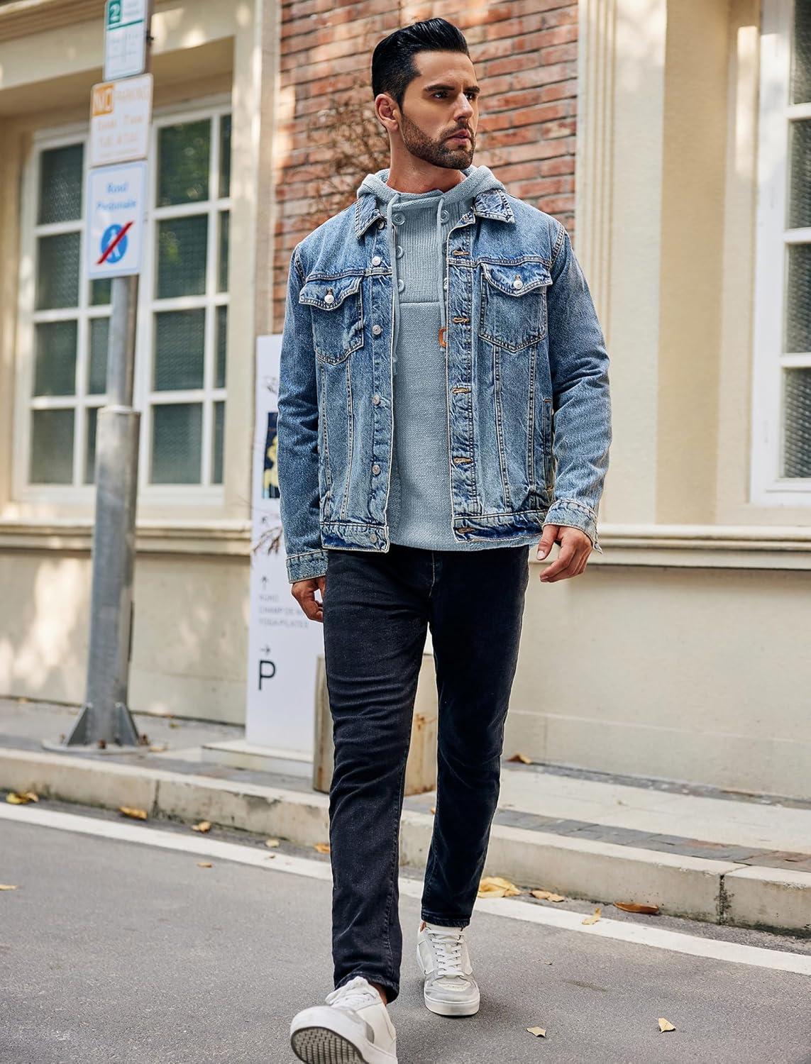 imageCOOFANDY Mens Knitted Hoodies Pullover Casual Long Sleeve Turtleneck SweatersSky Blue