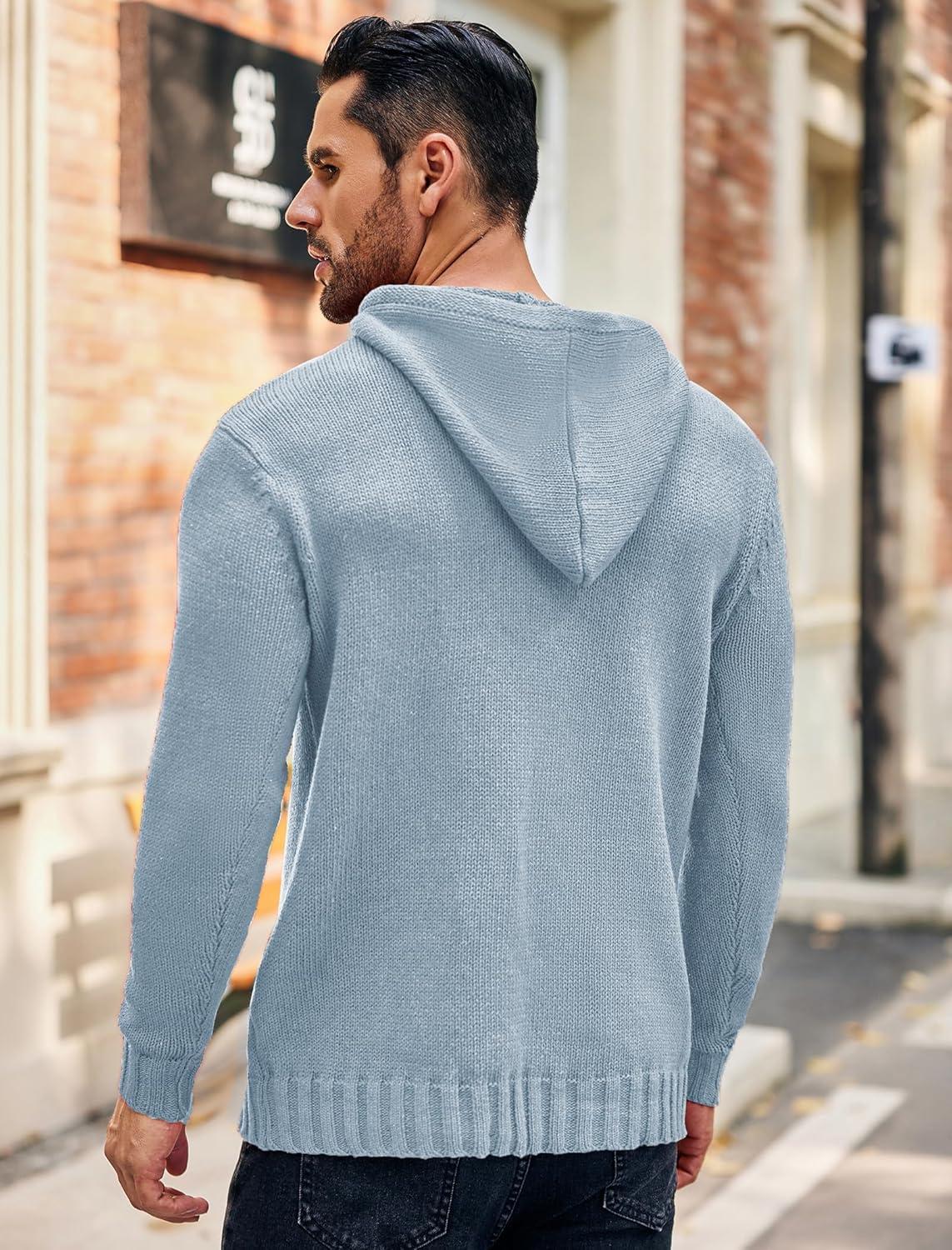 imageCOOFANDY Mens Knitted Hoodies Pullover Casual Long Sleeve Turtleneck SweatersSky Blue