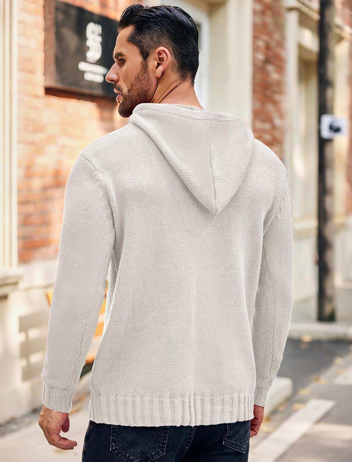 imageCOOFANDY Mens Knitted Hoodies Pullover Casual Long Sleeve Turtleneck SweatersWhite