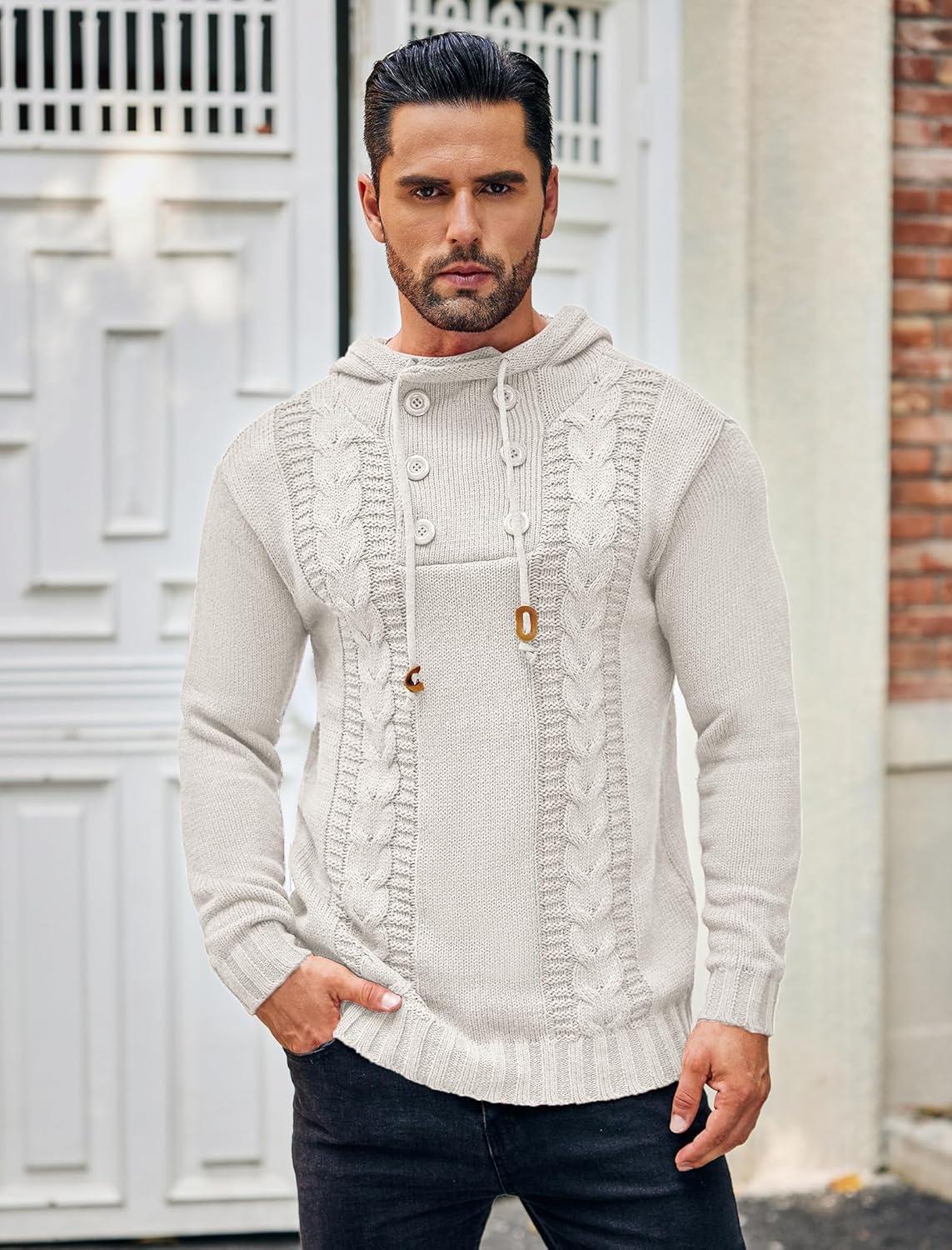 imageCOOFANDY Mens Knitted Hoodies Pullover Casual Long Sleeve Turtleneck SweatersWhite