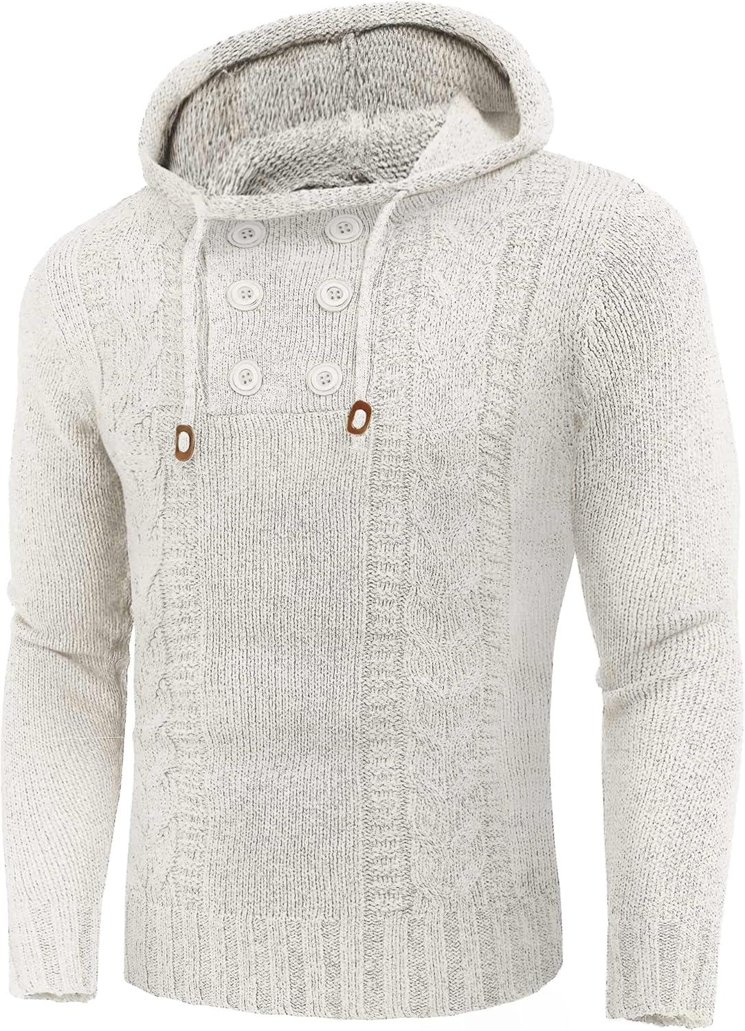 imageCOOFANDY Mens Knitted Hoodies Pullover Casual Long Sleeve Turtleneck SweatersWhite