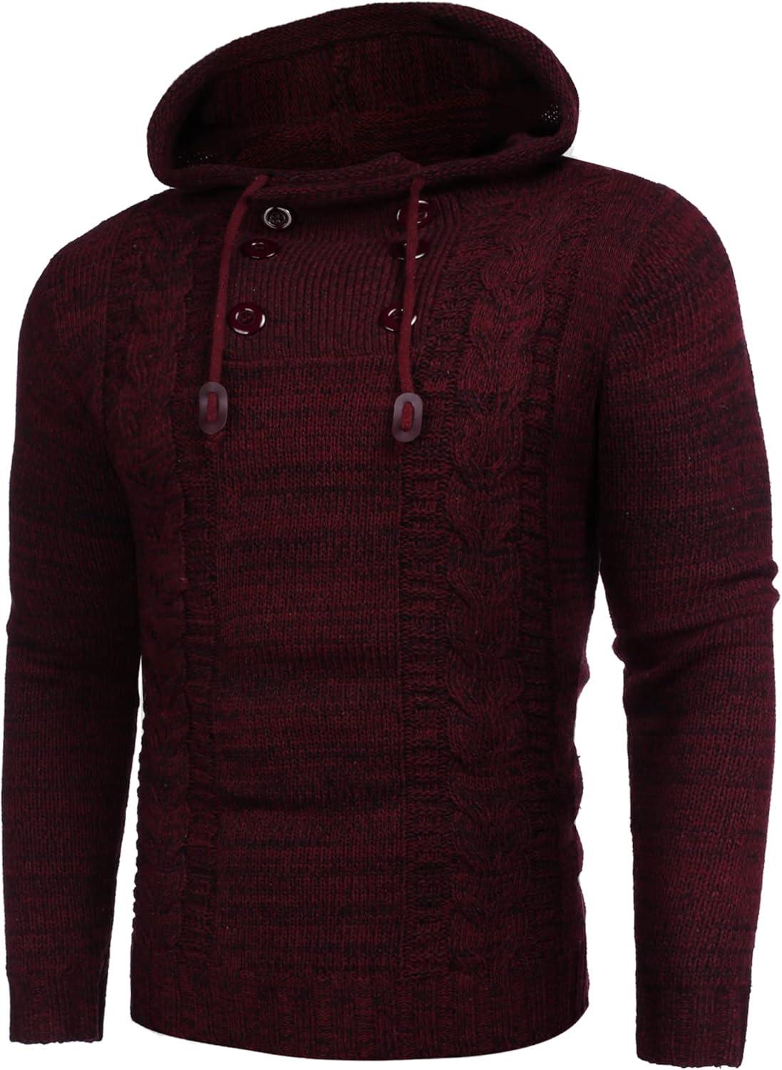 imageCOOFANDY Mens Knitted Hoodies Pullover Casual Long Sleeve Turtleneck SweatersWine Red
