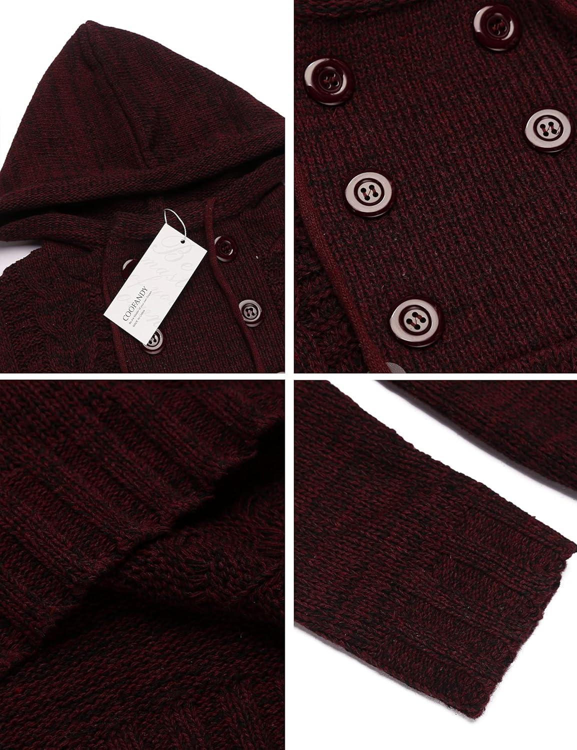 imageCOOFANDY Mens Knitted Hoodies Pullover Casual Long Sleeve Turtleneck SweatersWine Red