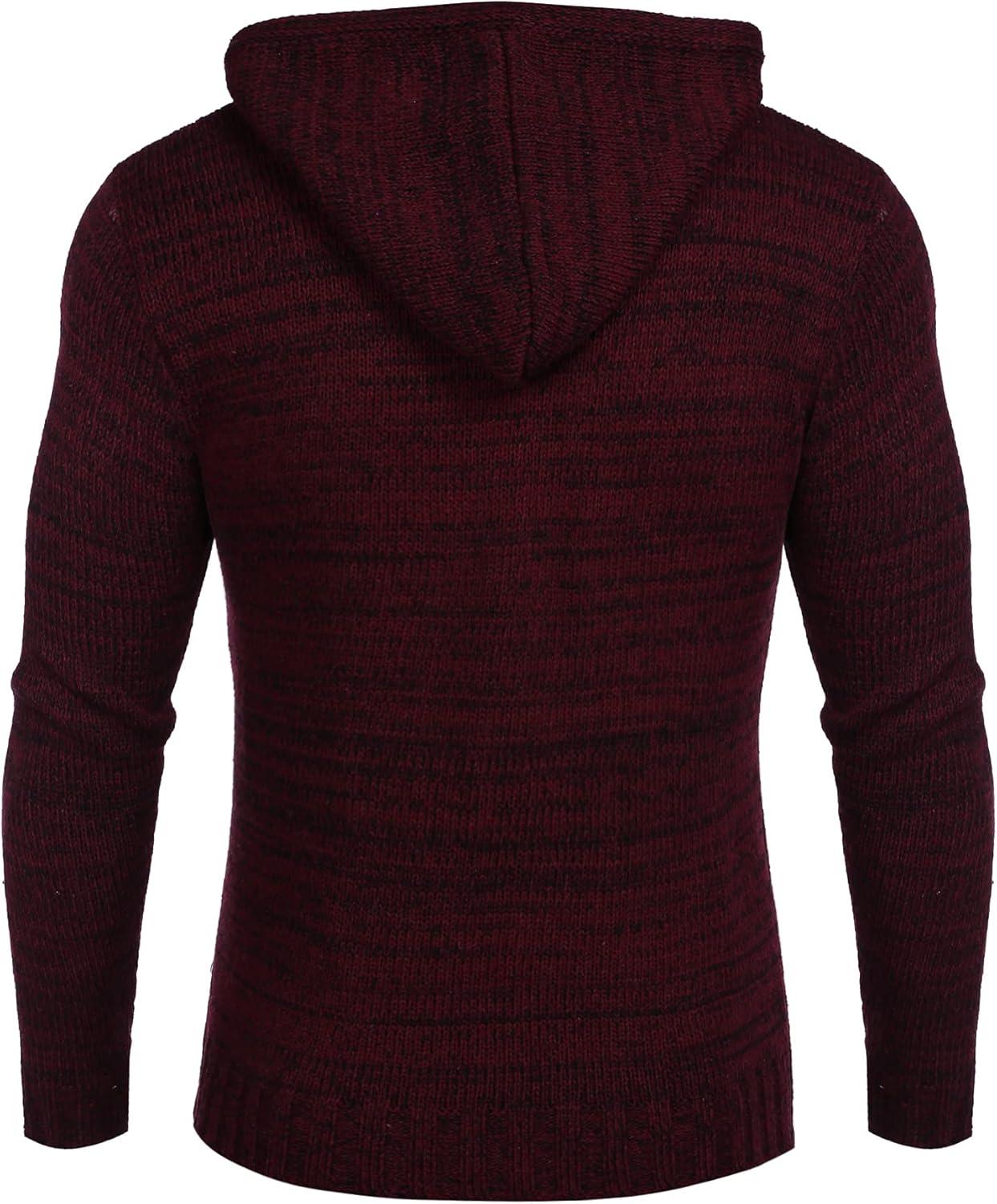 imageCOOFANDY Mens Knitted Hoodies Pullover Casual Long Sleeve Turtleneck SweatersWine Red