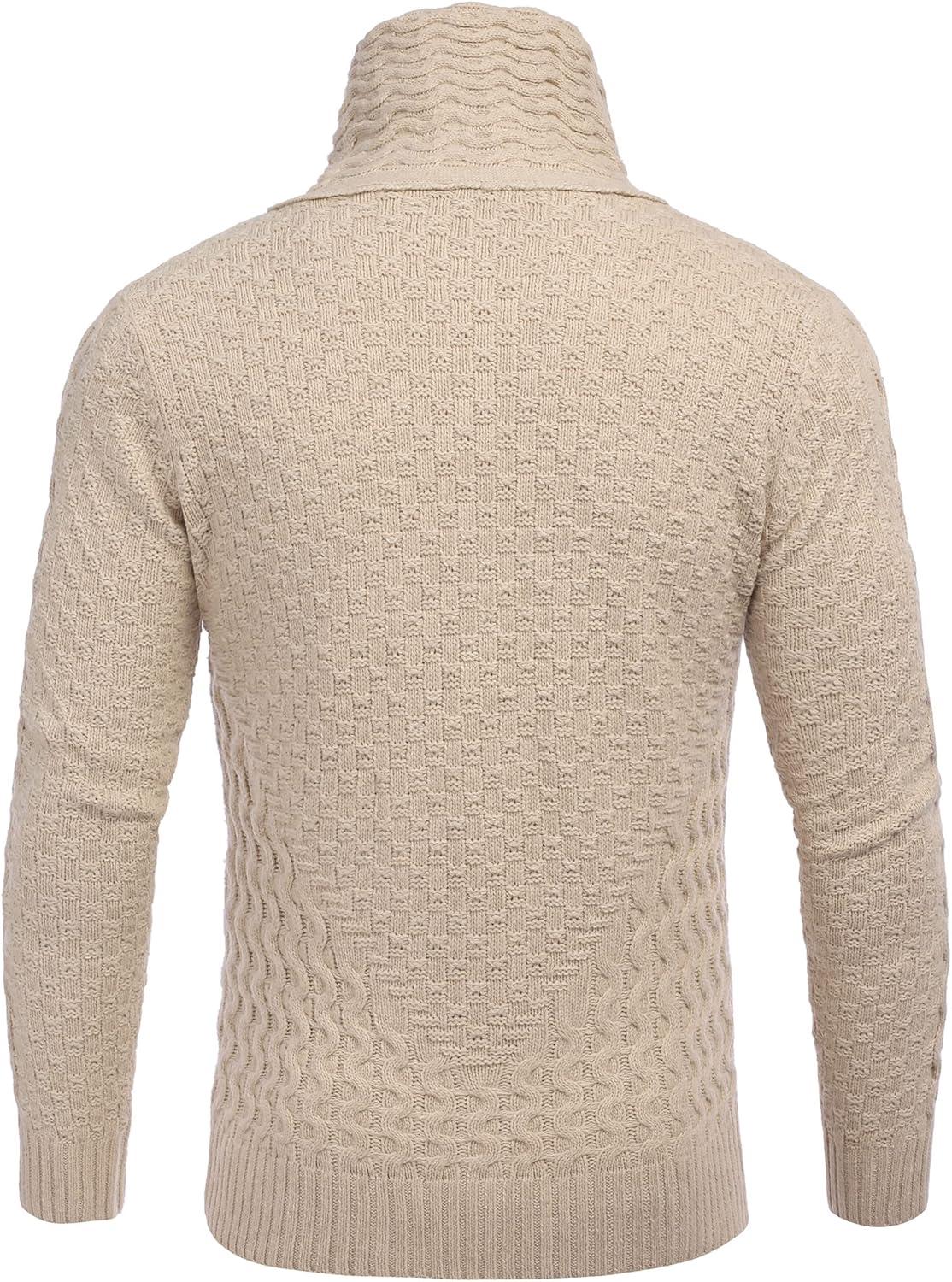 imageCOOFANDY Mens Knitted Turtleneck Sweater Long Sleeve Slim Fit Designer Shawl Collar PulloverA Apricot