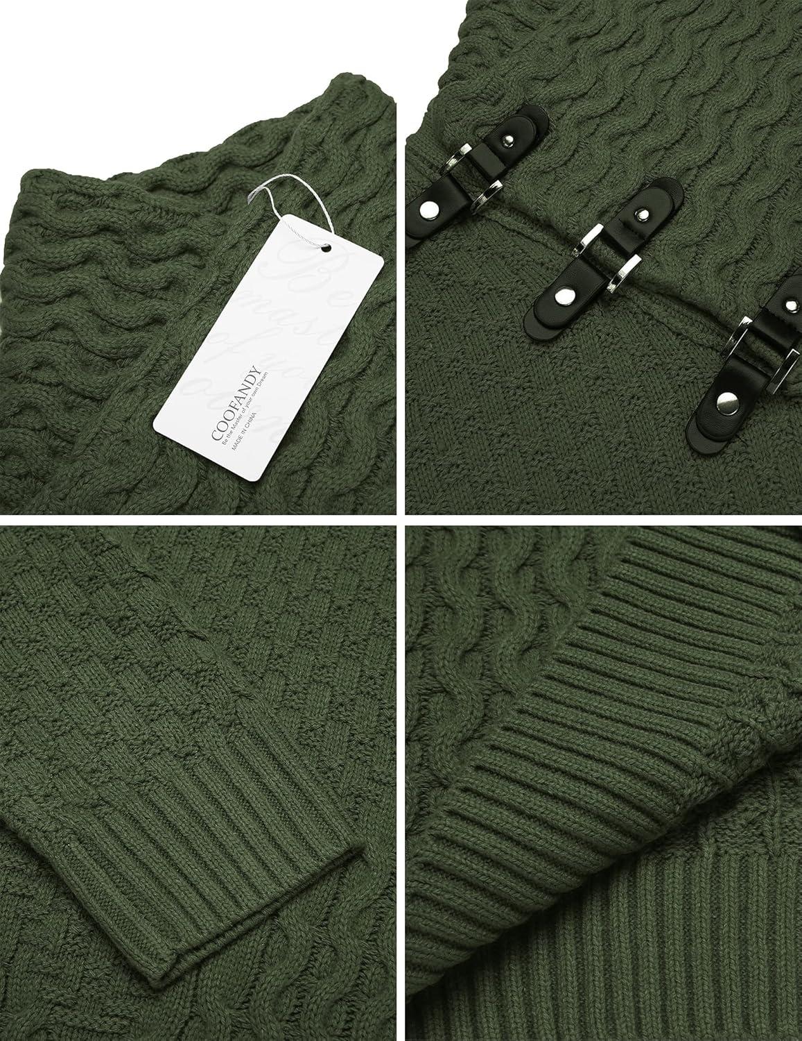 imageCOOFANDY Mens Knitted Turtleneck Sweater Long Sleeve Slim Fit Designer Shawl Collar PulloverA Army Green
