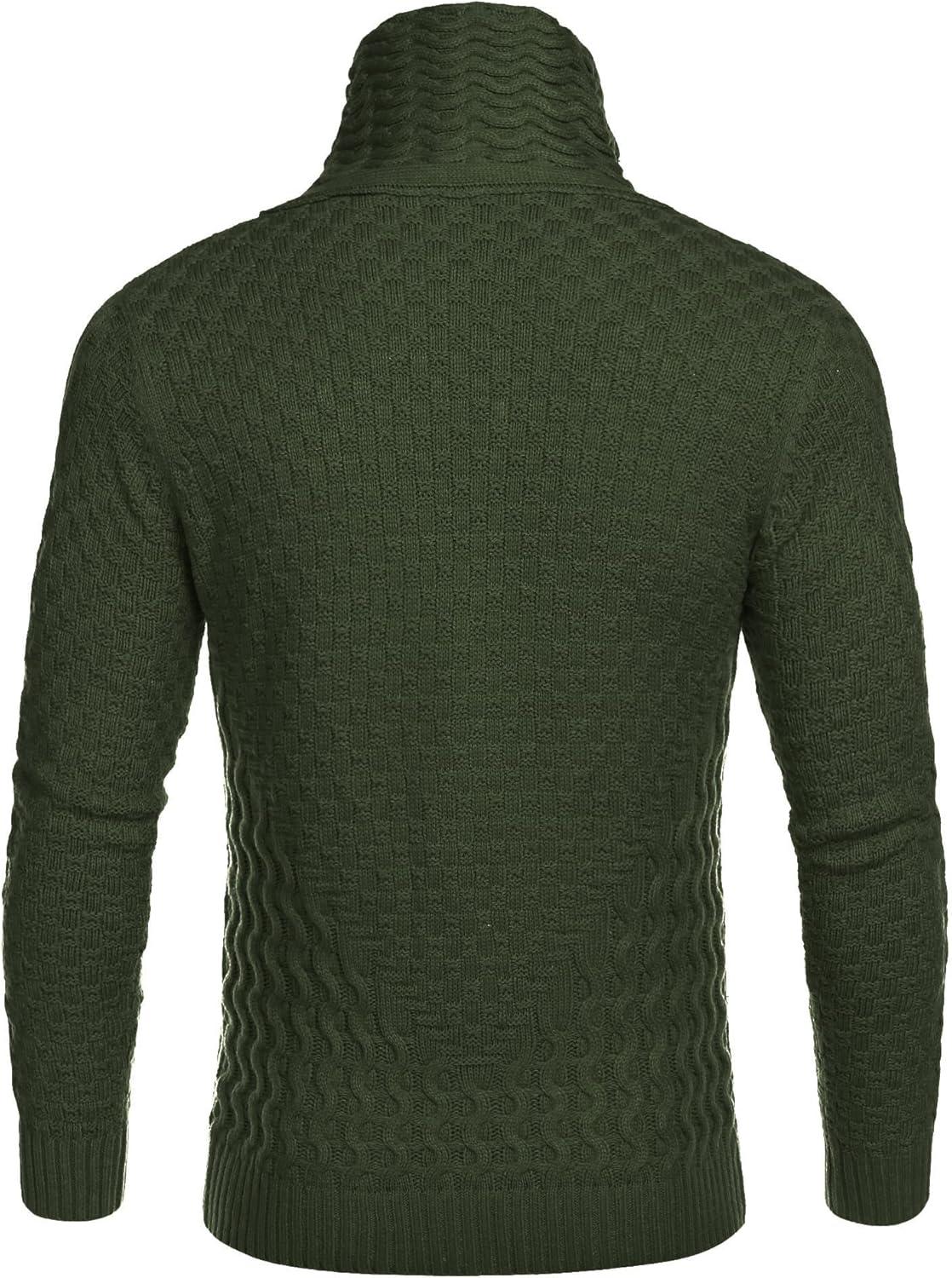 imageCOOFANDY Mens Knitted Turtleneck Sweater Long Sleeve Slim Fit Designer Shawl Collar PulloverA Army Green