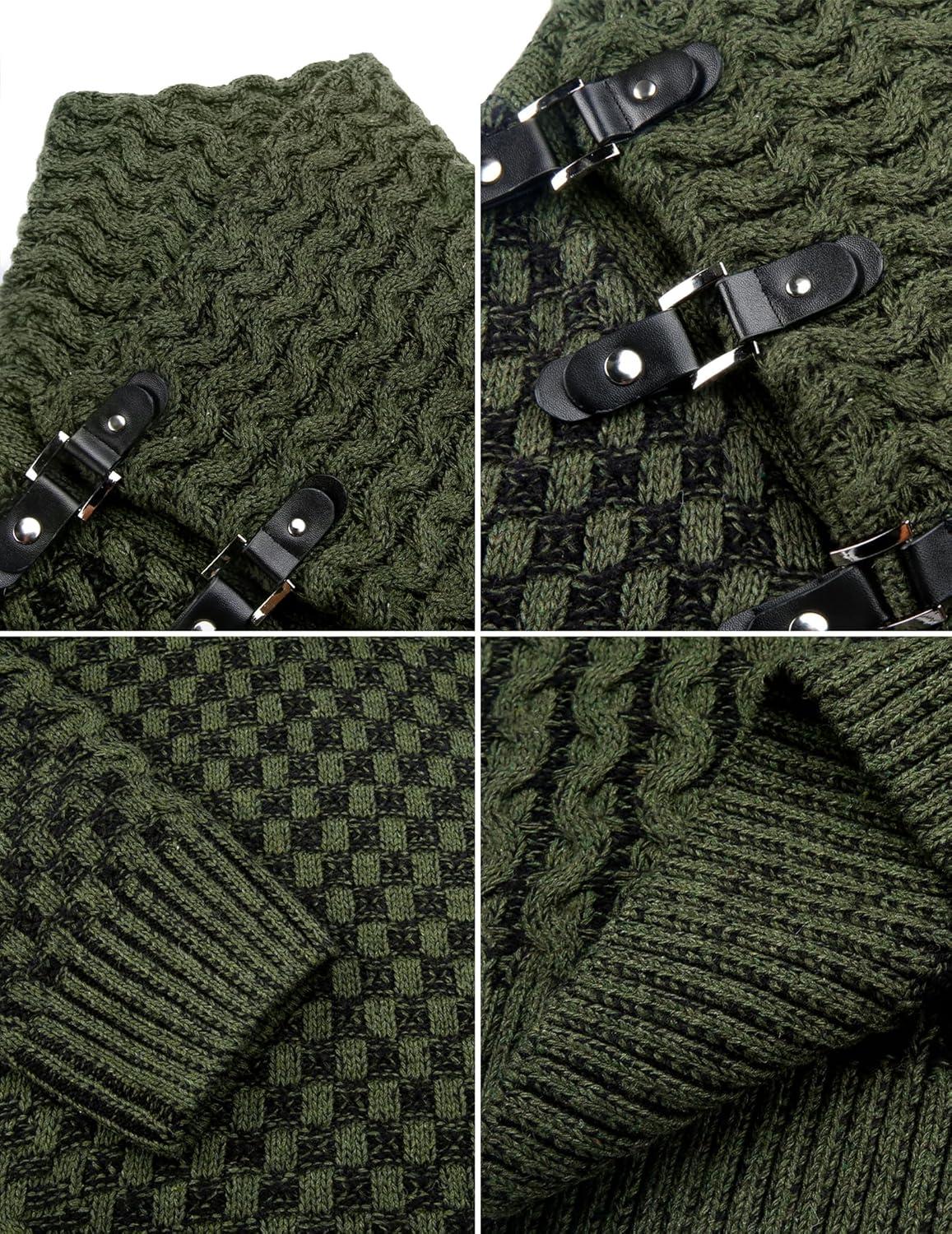imageCOOFANDY Mens Knitted Turtleneck Sweater Long Sleeve Slim Fit Designer Shawl Collar PulloverA Army Green