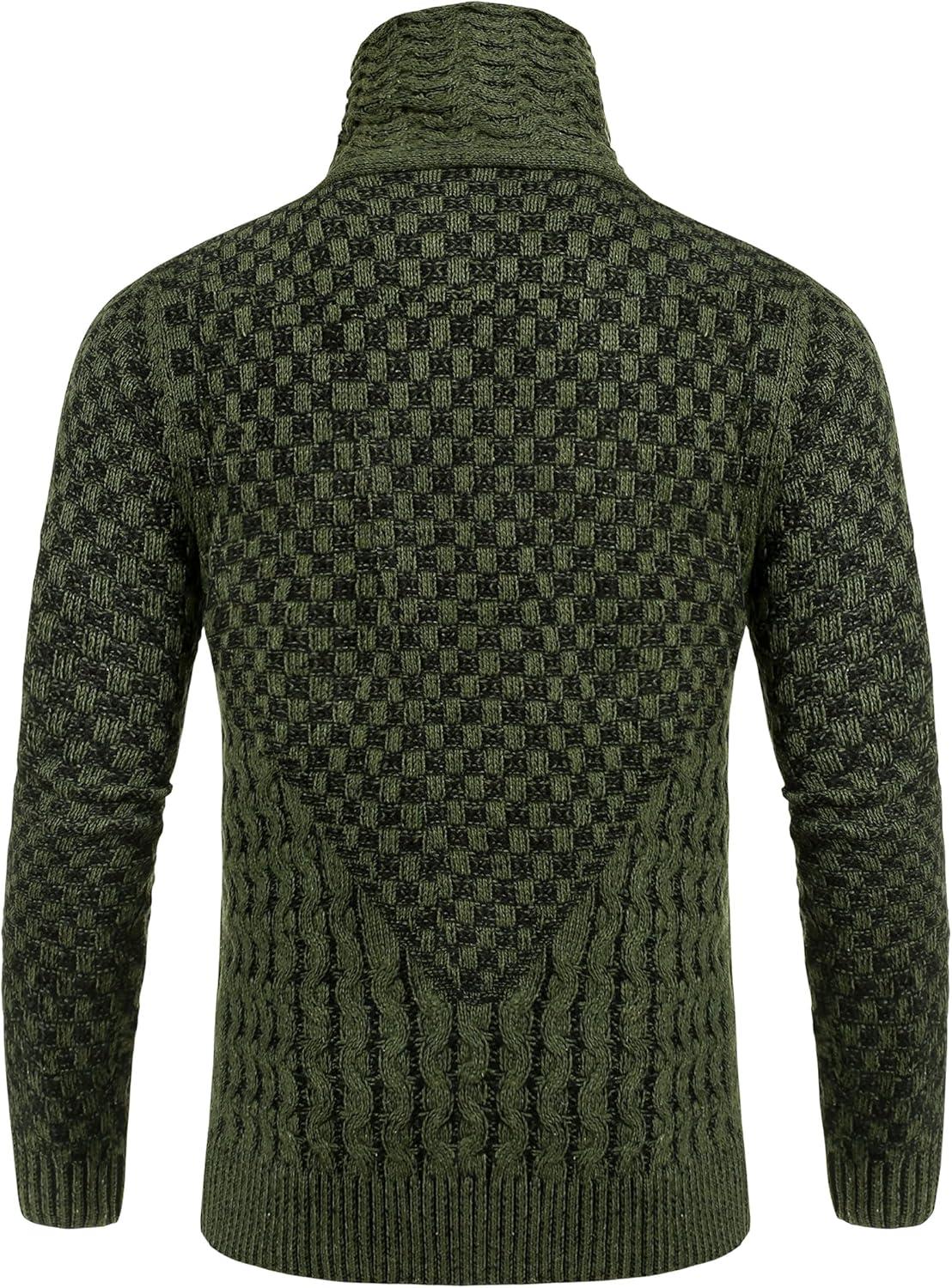 imageCOOFANDY Mens Knitted Turtleneck Sweater Long Sleeve Slim Fit Designer Shawl Collar PulloverA Army Green