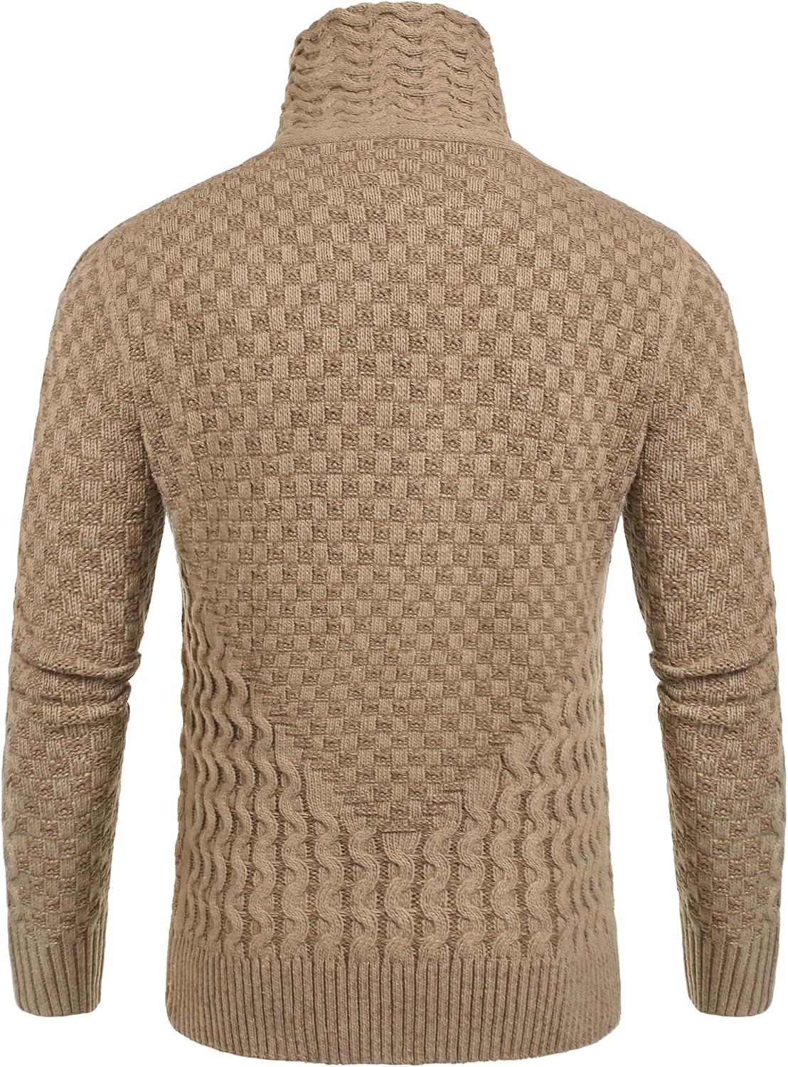 imageCOOFANDY Mens Knitted Turtleneck Sweater Long Sleeve Slim Fit Designer Shawl Collar PulloverA Khaki