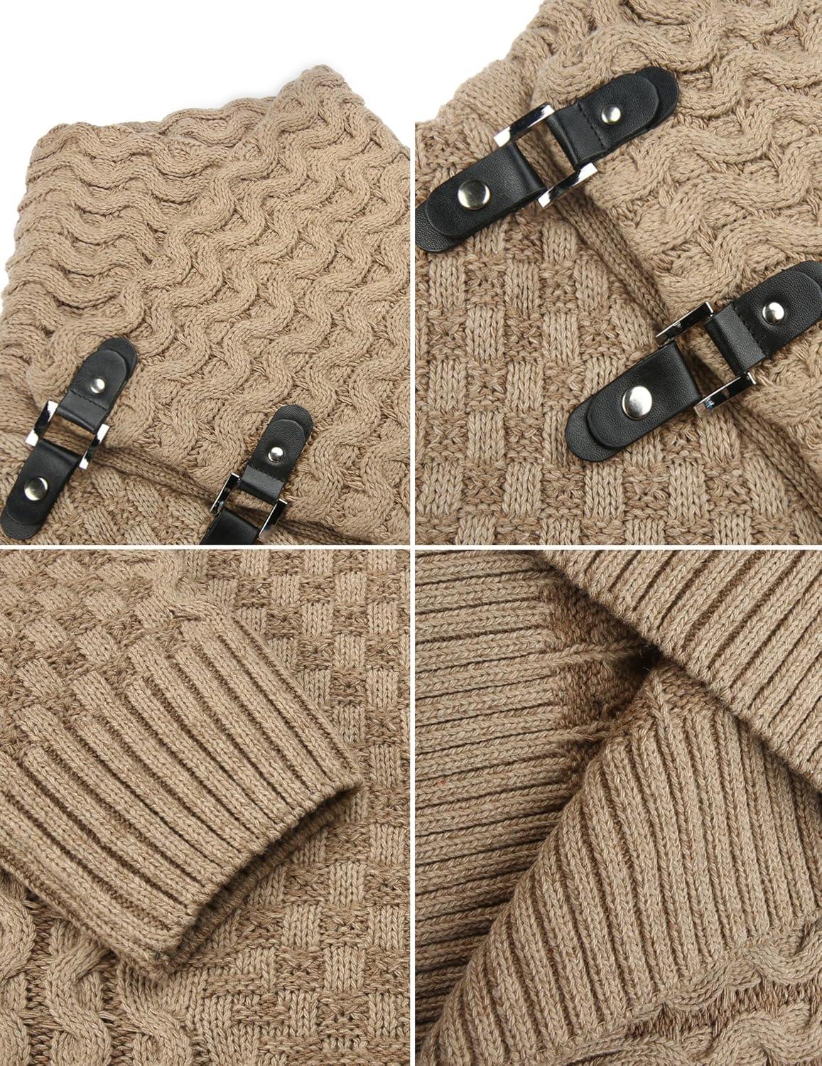 imageCOOFANDY Mens Knitted Turtleneck Sweater Long Sleeve Slim Fit Designer Shawl Collar PulloverA Khaki