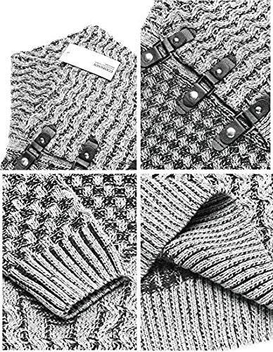 imageCOOFANDY Mens Knitted Turtleneck Sweater Long Sleeve Slim Fit Designer Shawl Collar PulloverA White