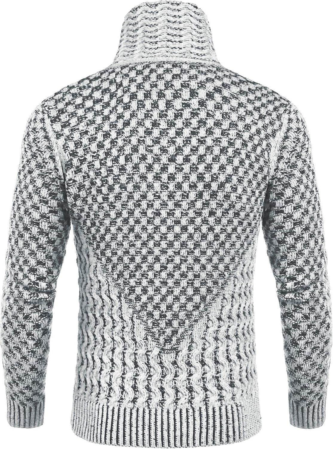 imageCOOFANDY Mens Knitted Turtleneck Sweater Long Sleeve Slim Fit Designer Shawl Collar PulloverA White