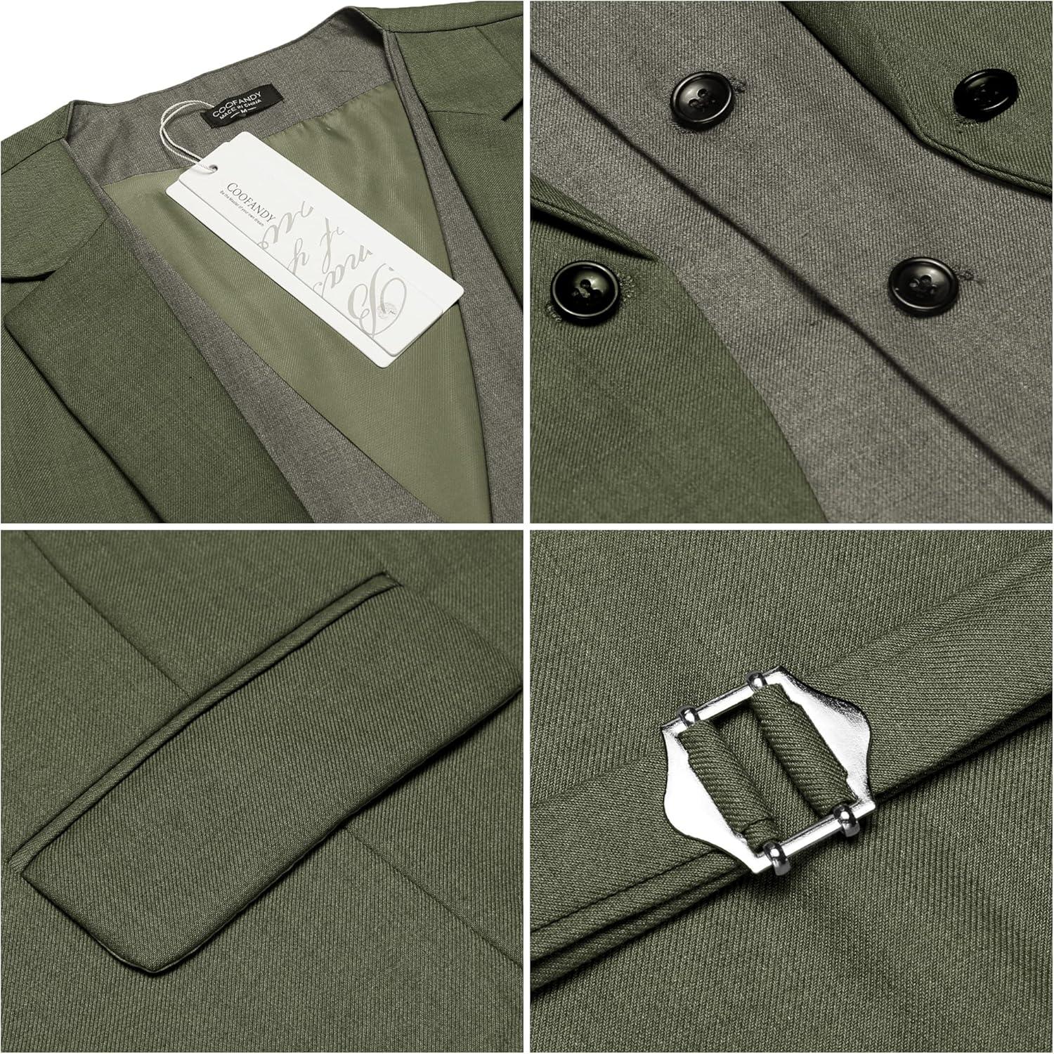 imageCOOFANDY Mens Layered Suit Vest Business Dress Vests Formal Wedding Waistcoat Slim FitArmy Green