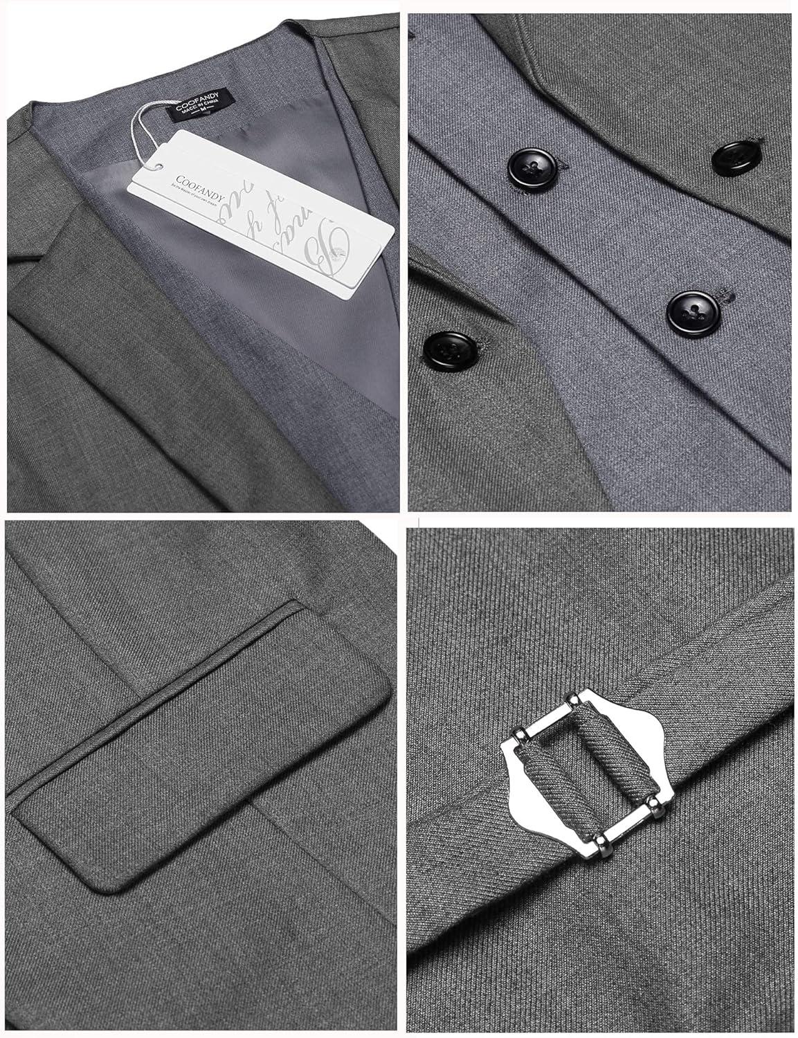 imageCOOFANDY Mens Layered Suit Vest Business Dress Vests Formal Wedding Waistcoat Slim FitDark Gray