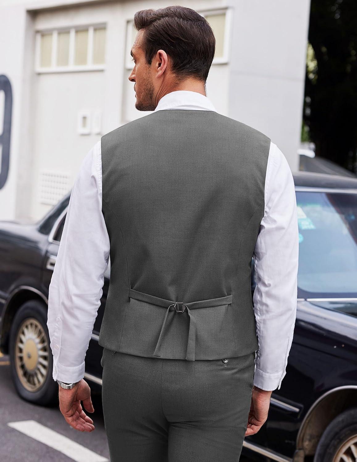 imageCOOFANDY Mens Layered Suit Vest Business Dress Vests Formal Wedding Waistcoat Slim FitDark Gray