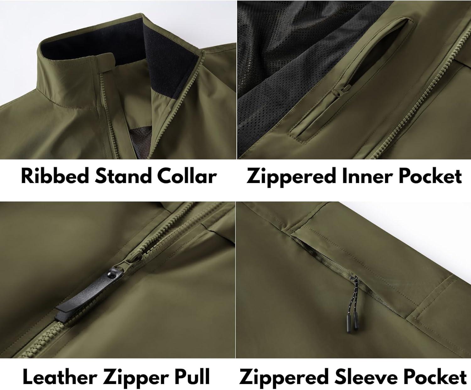 imageCOOFANDY Mens Lightweight Bomber Jackets Stand Collar Windbreaker Softshell Jacket Zip Up Coat for Fall OutdoorArmy Green