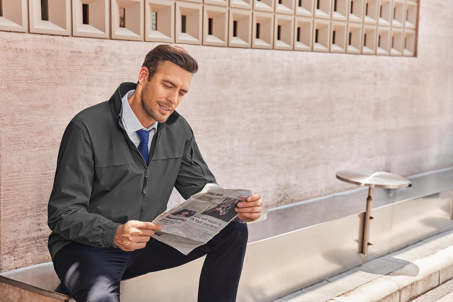 imageCOOFANDY Mens Lightweight Bomber Jackets Stand Collar Windbreaker Softshell Jacket Zip Up Coat for Fall OutdoorDark Gray