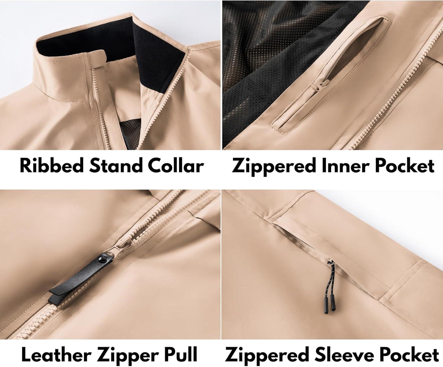 imageCOOFANDY Mens Lightweight Bomber Jackets Stand Collar Windbreaker Softshell Jacket Zip Up Coat for Fall OutdoorKhaki