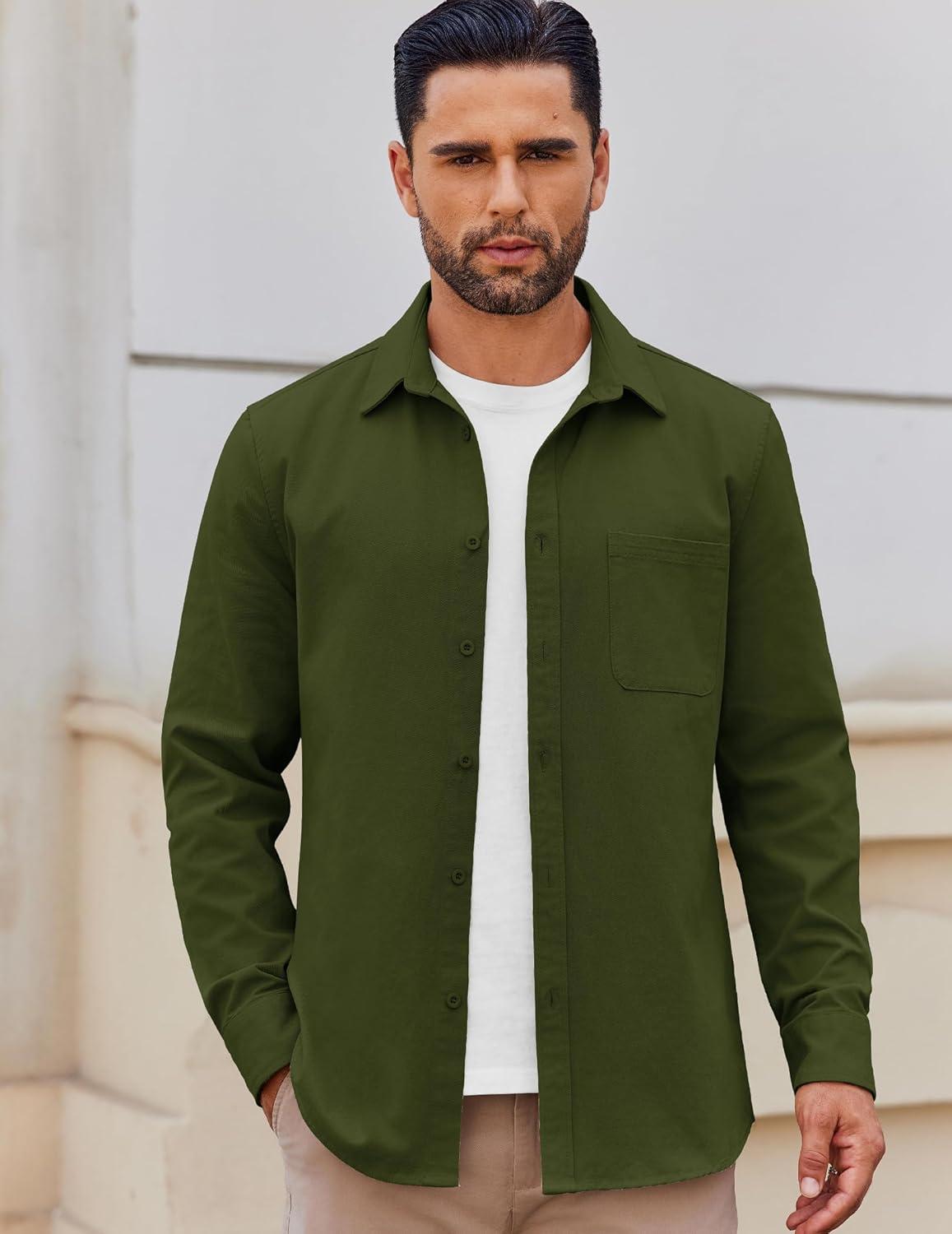 imageCOOFANDY Mens Lightweight Button Down Shirt Jacket Casual Shacket OvershirtArmy Green