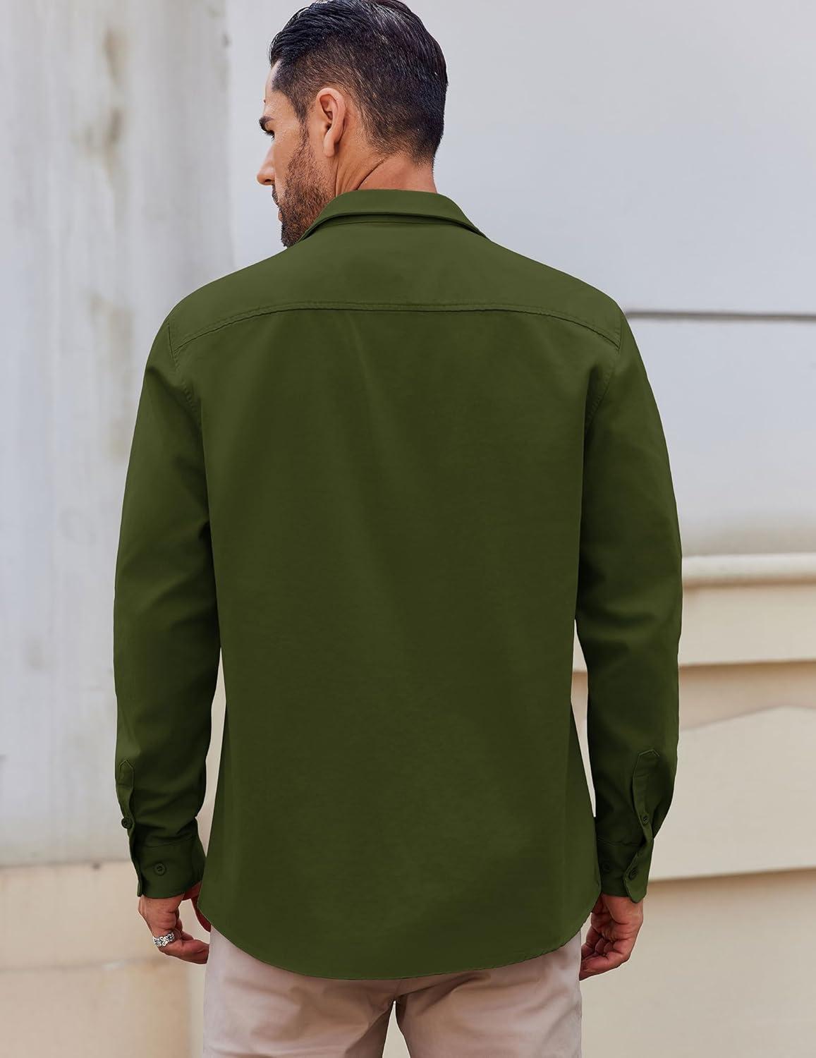 imageCOOFANDY Mens Lightweight Button Down Shirt Jacket Casual Shacket OvershirtArmy Green