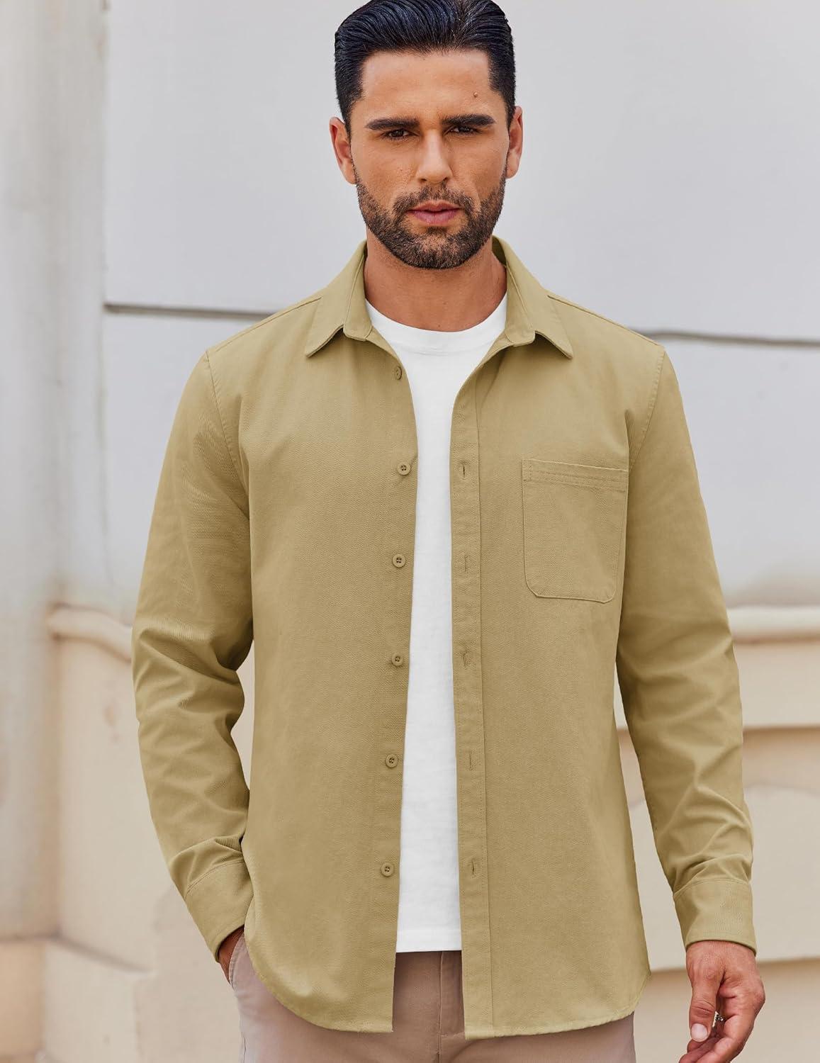 imageCOOFANDY Mens Lightweight Button Down Shirt Jacket Casual Shacket OvershirtKhaki