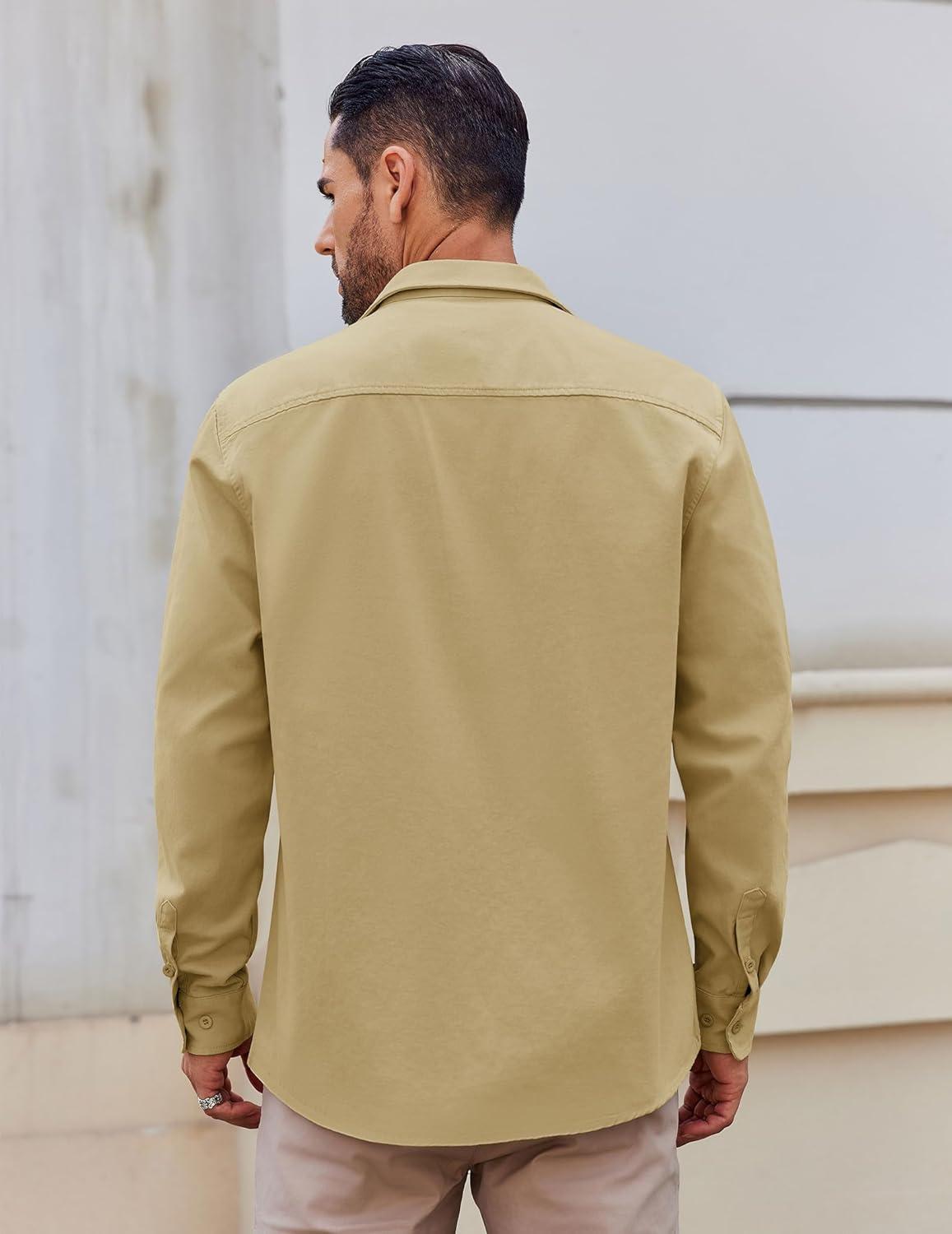 imageCOOFANDY Mens Lightweight Button Down Shirt Jacket Casual Shacket OvershirtKhaki