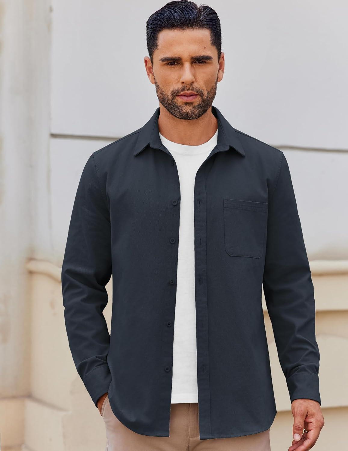 imageCOOFANDY Mens Lightweight Button Down Shirt Jacket Casual Shacket OvershirtNave Blue