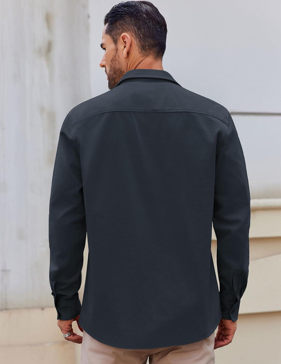 imageCOOFANDY Mens Lightweight Button Down Shirt Jacket Casual Shacket OvershirtNave Blue