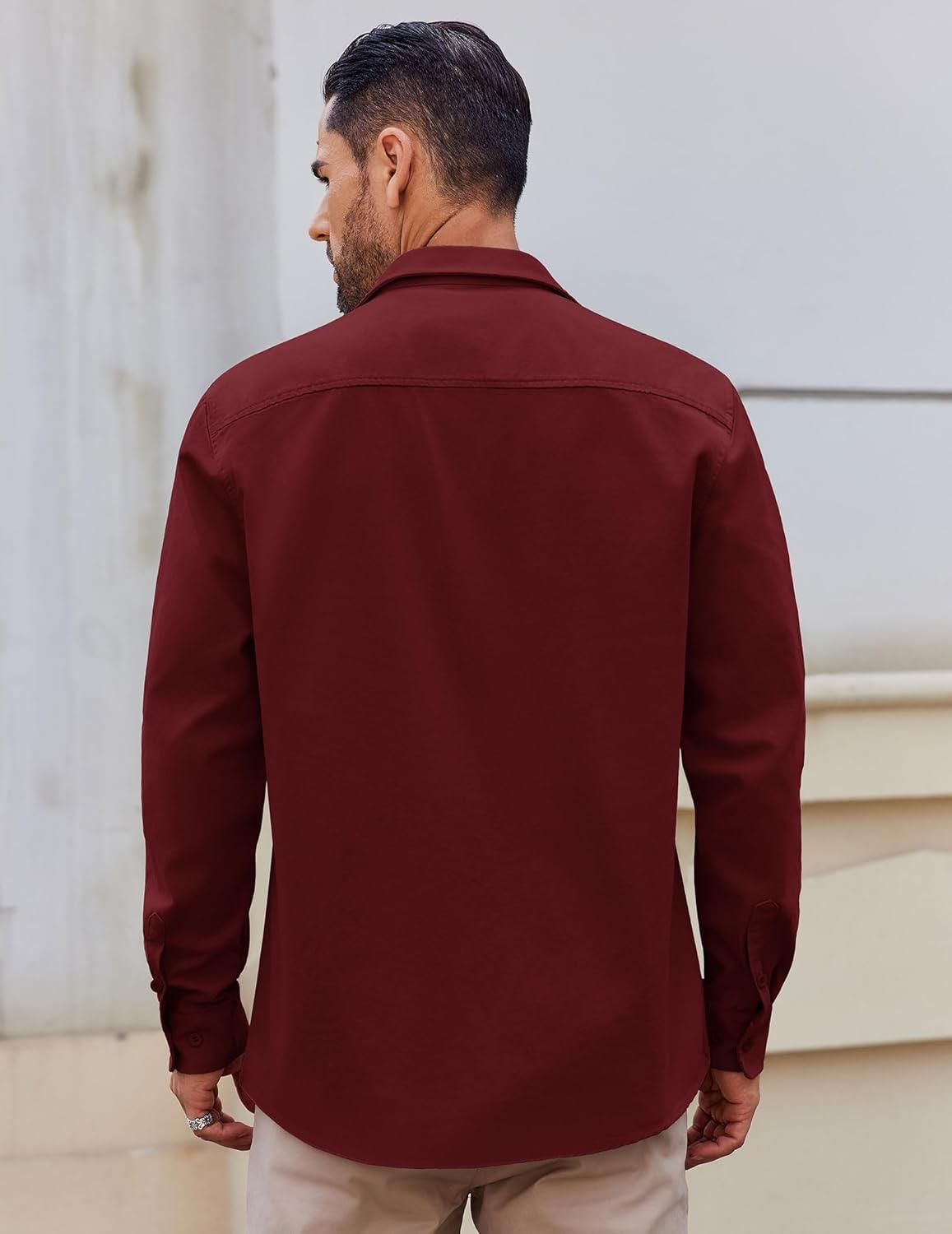 imageCOOFANDY Mens Lightweight Button Down Shirt Jacket Casual Shacket OvershirtWine Red