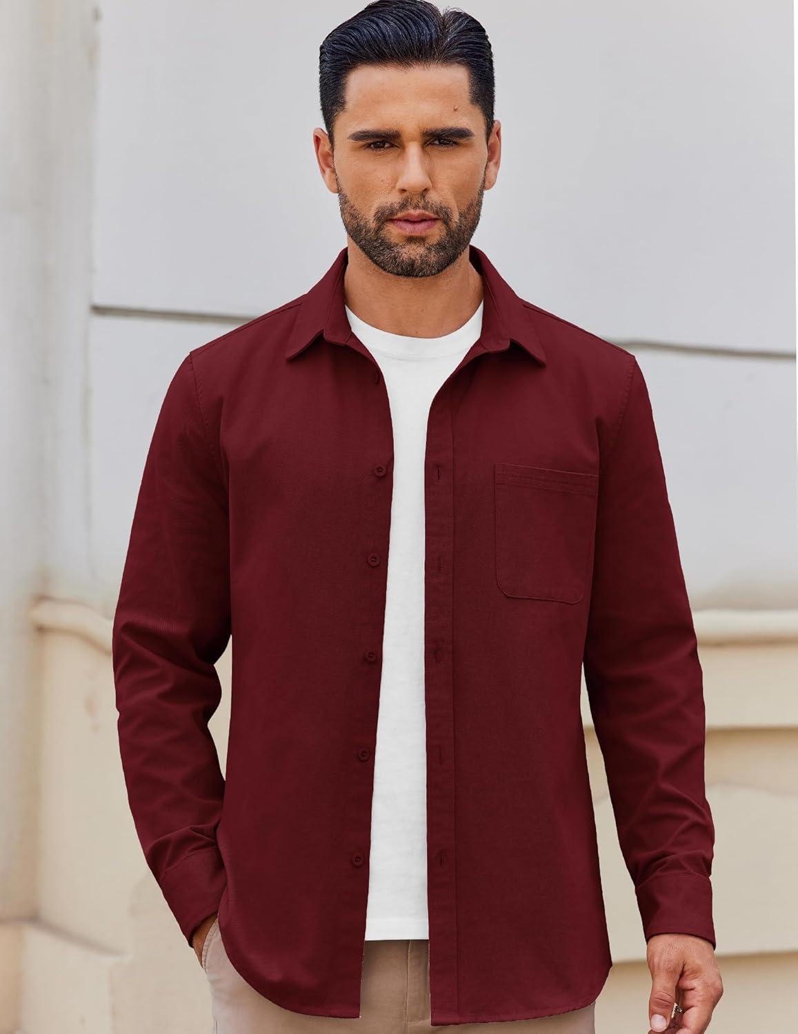 imageCOOFANDY Mens Lightweight Button Down Shirt Jacket Casual Shacket OvershirtWine Red