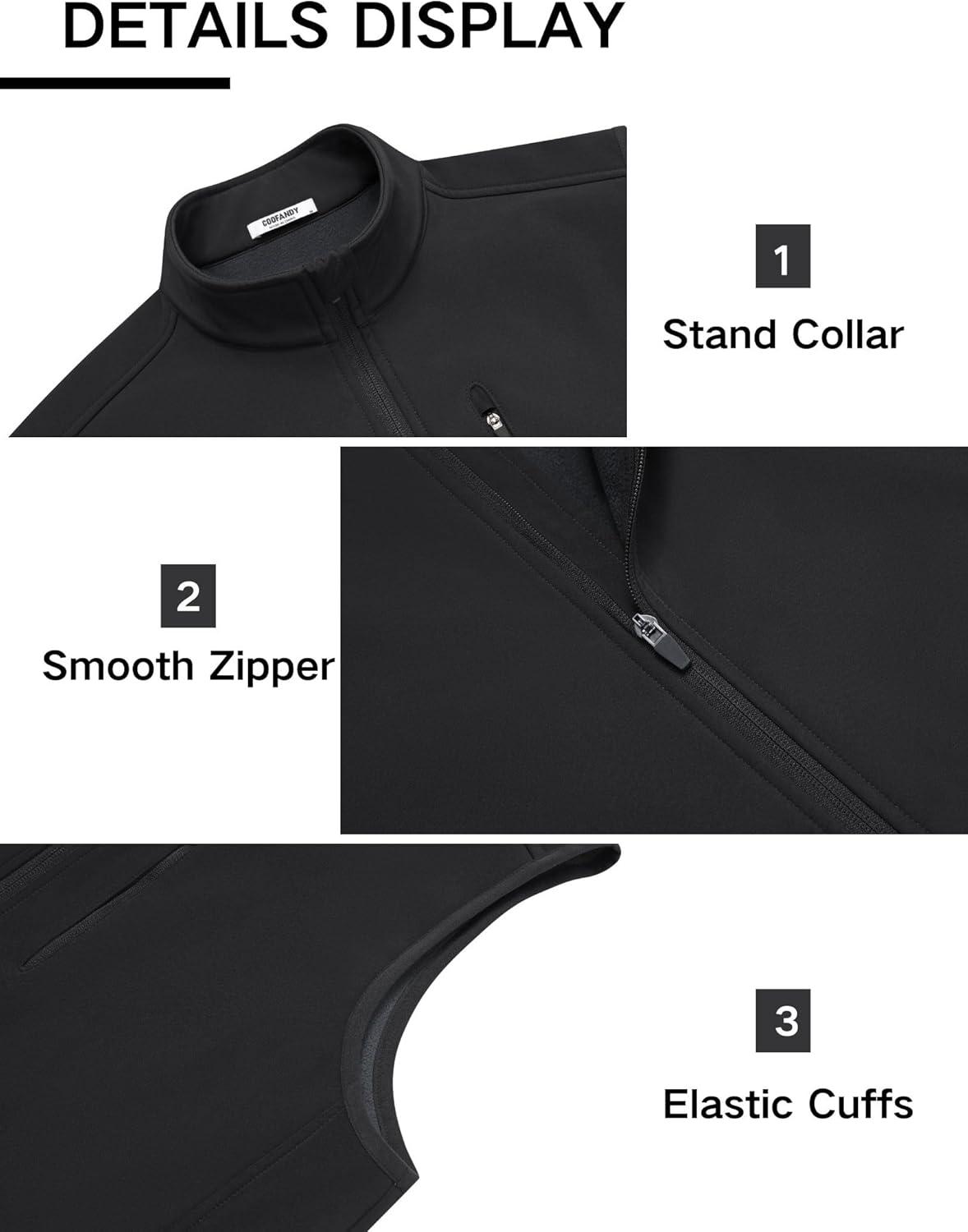 imageCOOFANDY Mens Lightweight Softshell Vest Windproof Sleeveless Jacket Zip Up Fleece Lined Vest Outerwear for Golf RunningBlack
