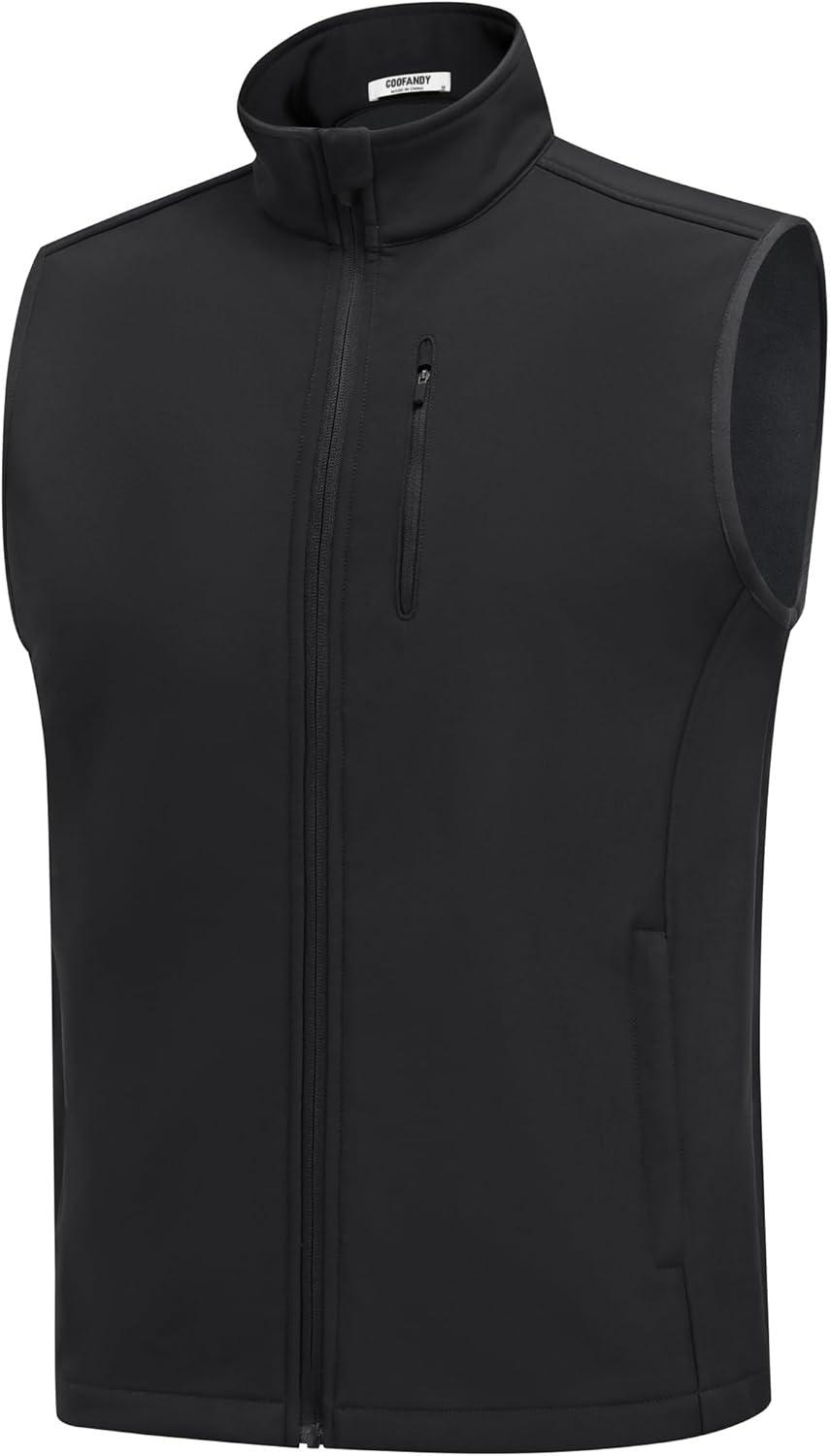 imageCOOFANDY Mens Lightweight Softshell Vest Windproof Sleeveless Jacket Zip Up Fleece Lined Vest Outerwear for Golf RunningBlack