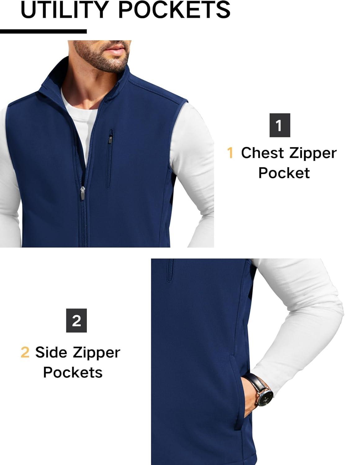 imageCOOFANDY Mens Lightweight Softshell Vest Windproof Sleeveless Jacket Zip Up Fleece Lined Vest Outerwear for Golf RunningDark Blue