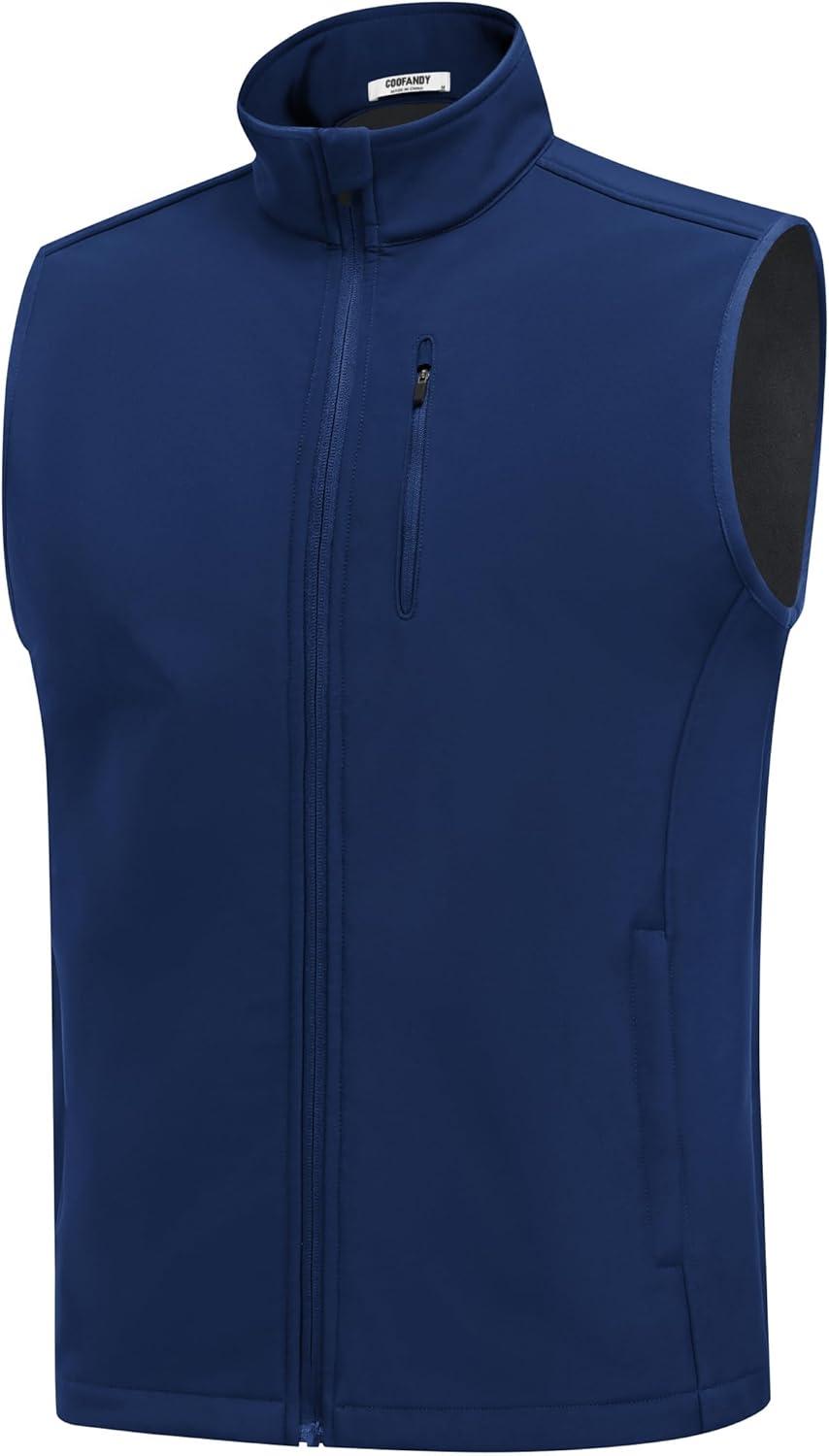 imageCOOFANDY Mens Lightweight Softshell Vest Windproof Sleeveless Jacket Zip Up Fleece Lined Vest Outerwear for Golf RunningDark Blue