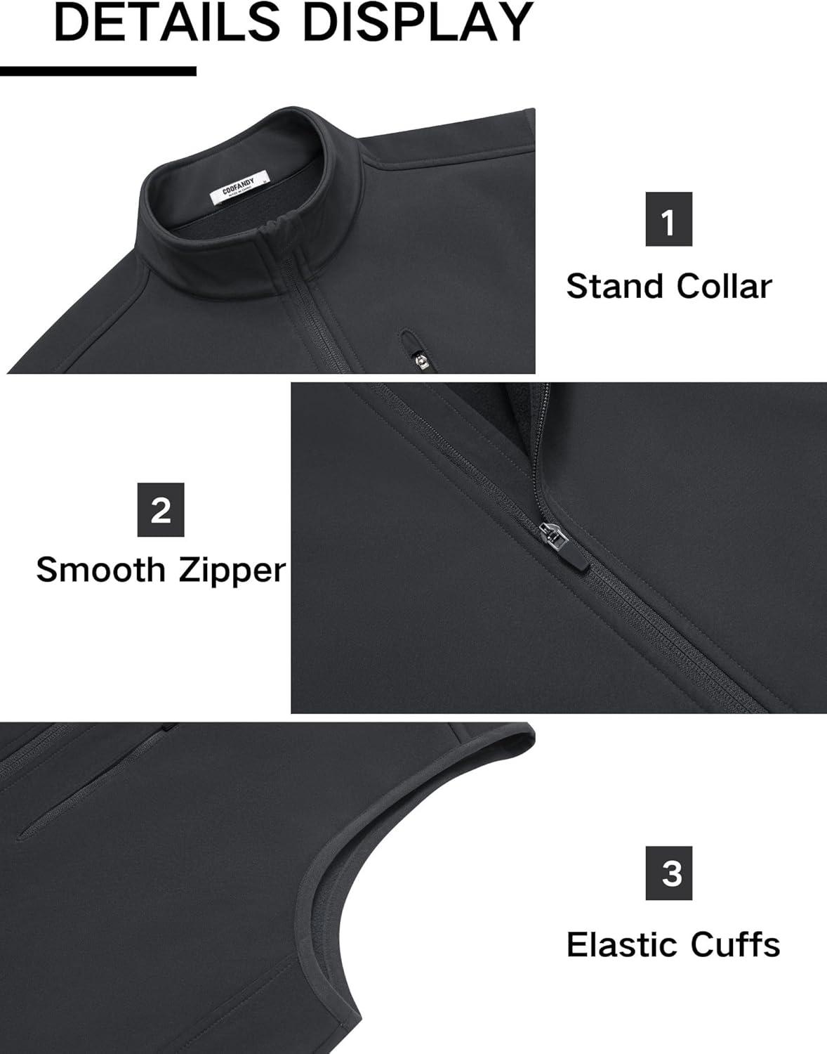 imageCOOFANDY Mens Lightweight Softshell Vest Windproof Sleeveless Jacket Zip Up Fleece Lined Vest Outerwear for Golf RunningDark Grey