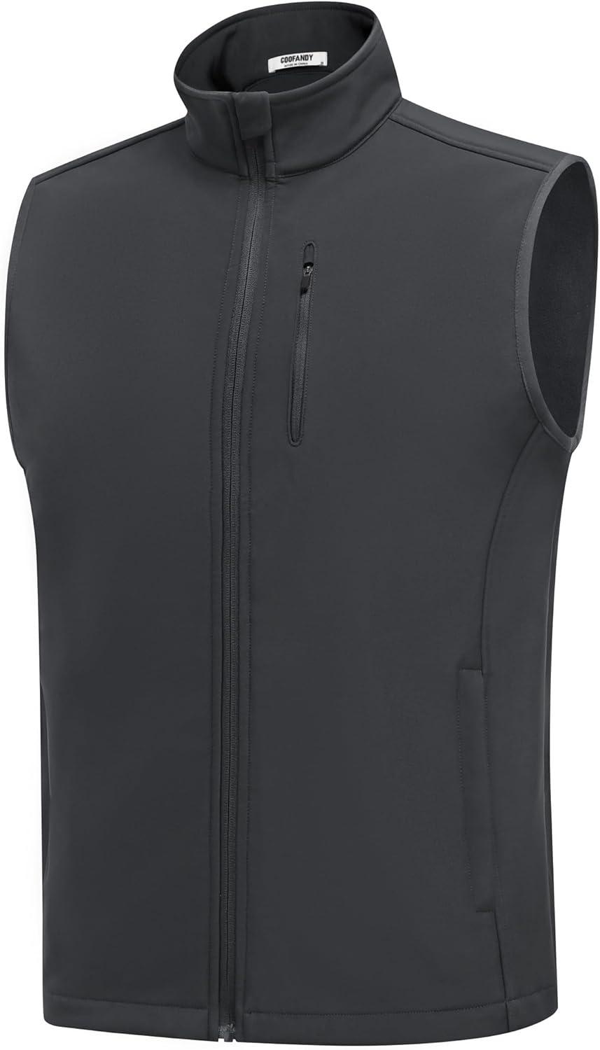 imageCOOFANDY Mens Lightweight Softshell Vest Windproof Sleeveless Jacket Zip Up Fleece Lined Vest Outerwear for Golf RunningDark Grey