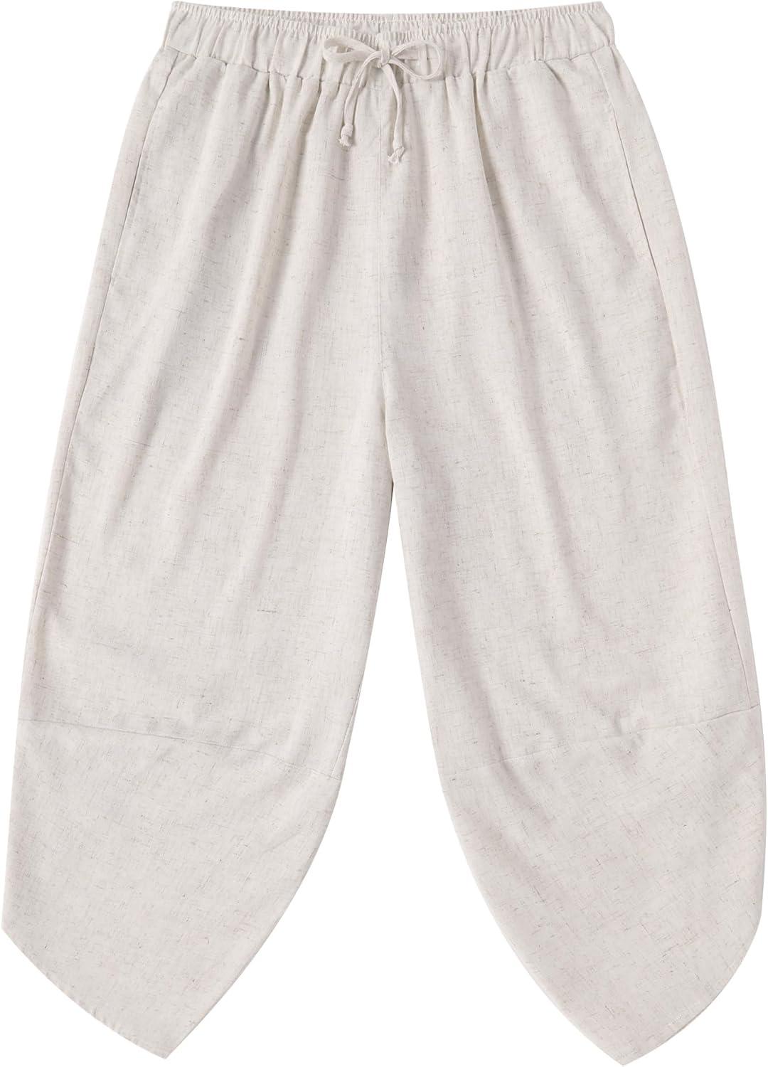 imageCOOFANDY Mens Linen Harem Capri Pants Lightweight Loose 34 Shorts Drawstring Elastic Waist Casual Beach Boho Yoga TrousersLinen Khaki