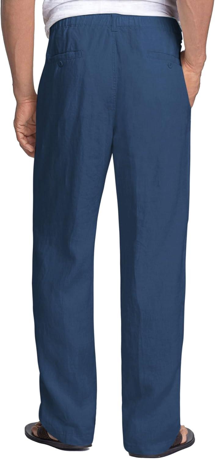 imageCOOFANDY Mens Linen Pants Casual Elastic Waist Drawstring Beach TrousersBlue