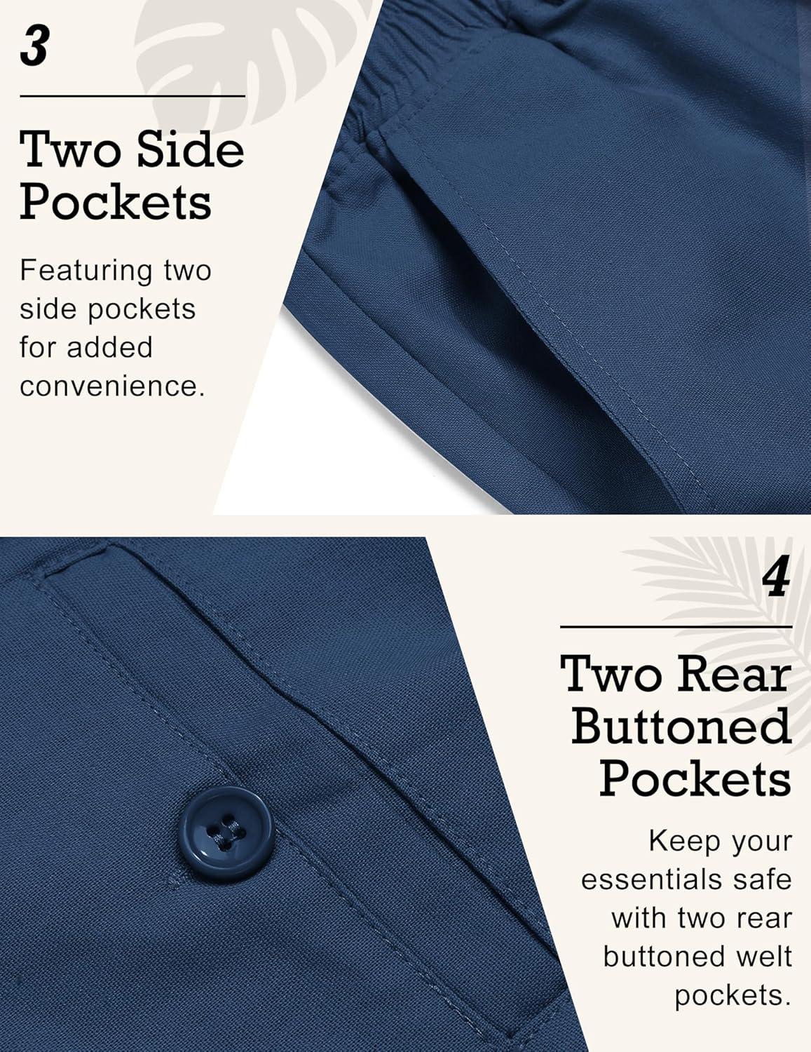 imageCOOFANDY Mens Linen Pants Casual Elastic Waist Drawstring Beach TrousersBlue