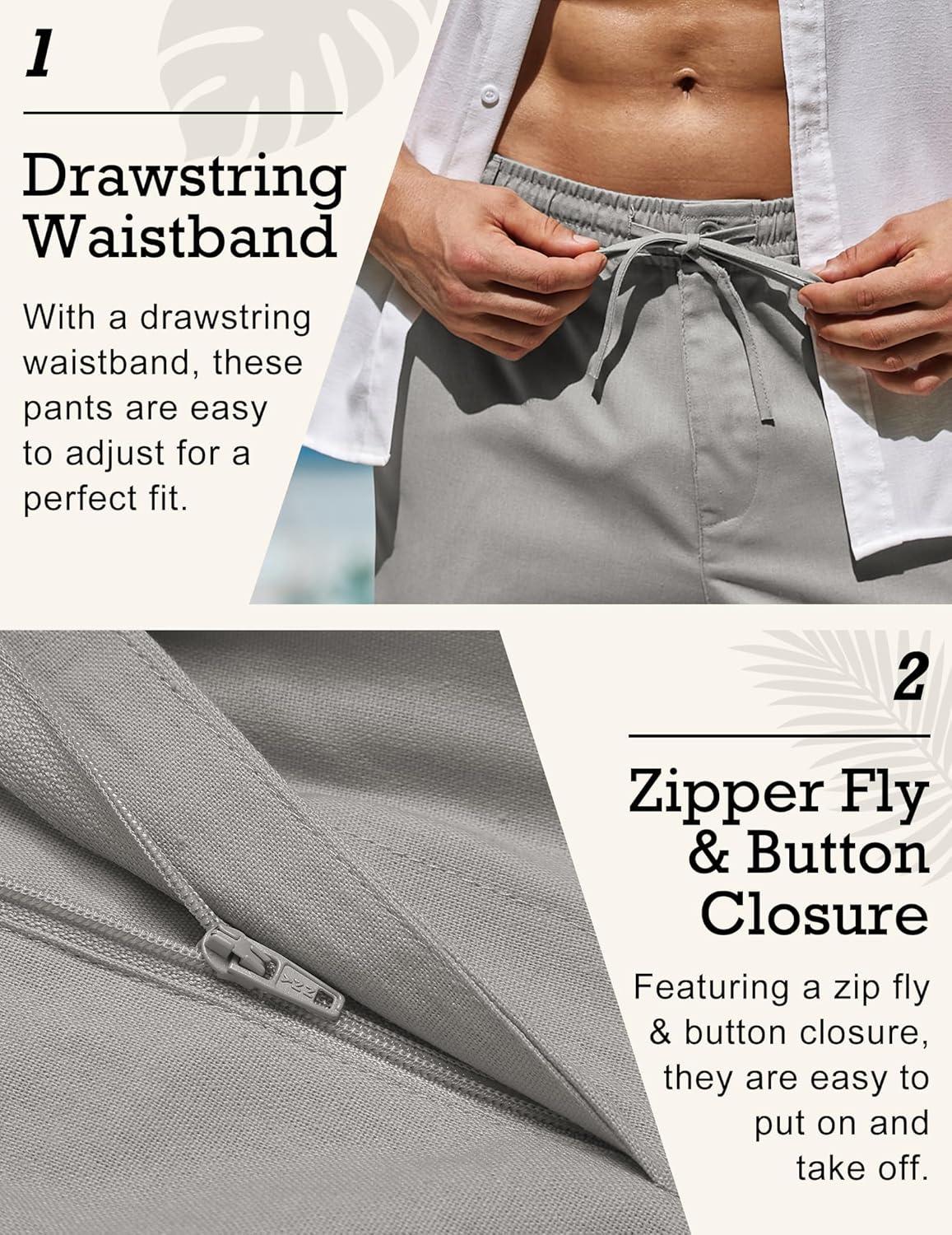 imageCOOFANDY Mens Linen Pants Casual Elastic Waist Drawstring Beach TrousersGrey