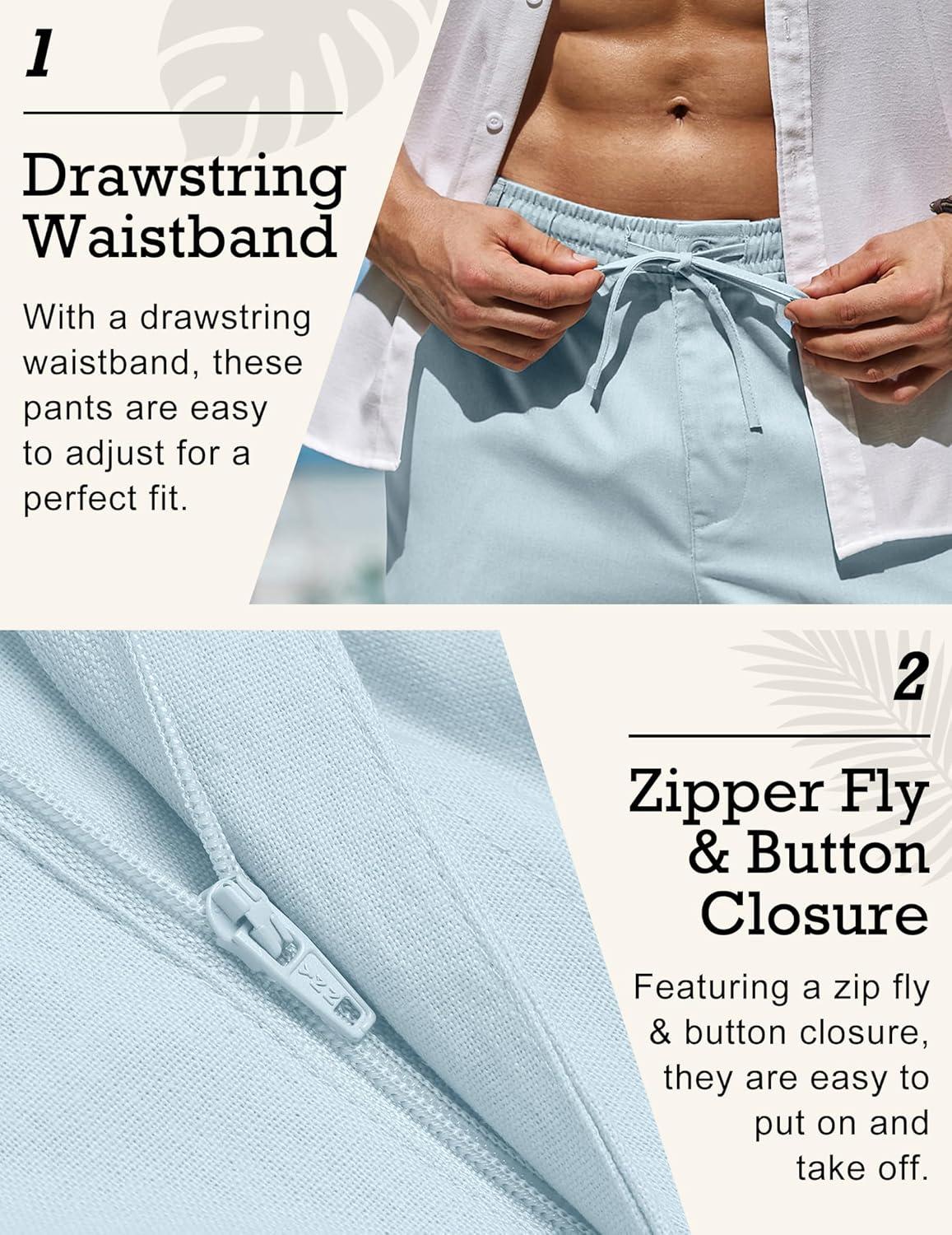 imageCOOFANDY Mens Linen Pants Casual Elastic Waist Drawstring Beach TrousersLight Blue