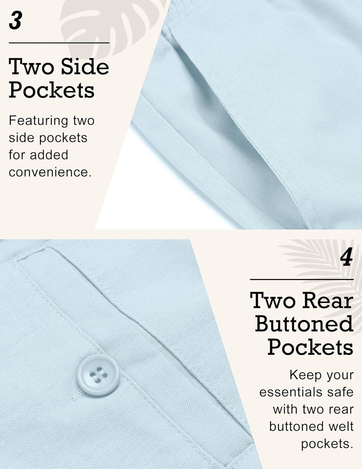 imageCOOFANDY Mens Linen Pants Casual Elastic Waist Drawstring Beach TrousersLight Blue