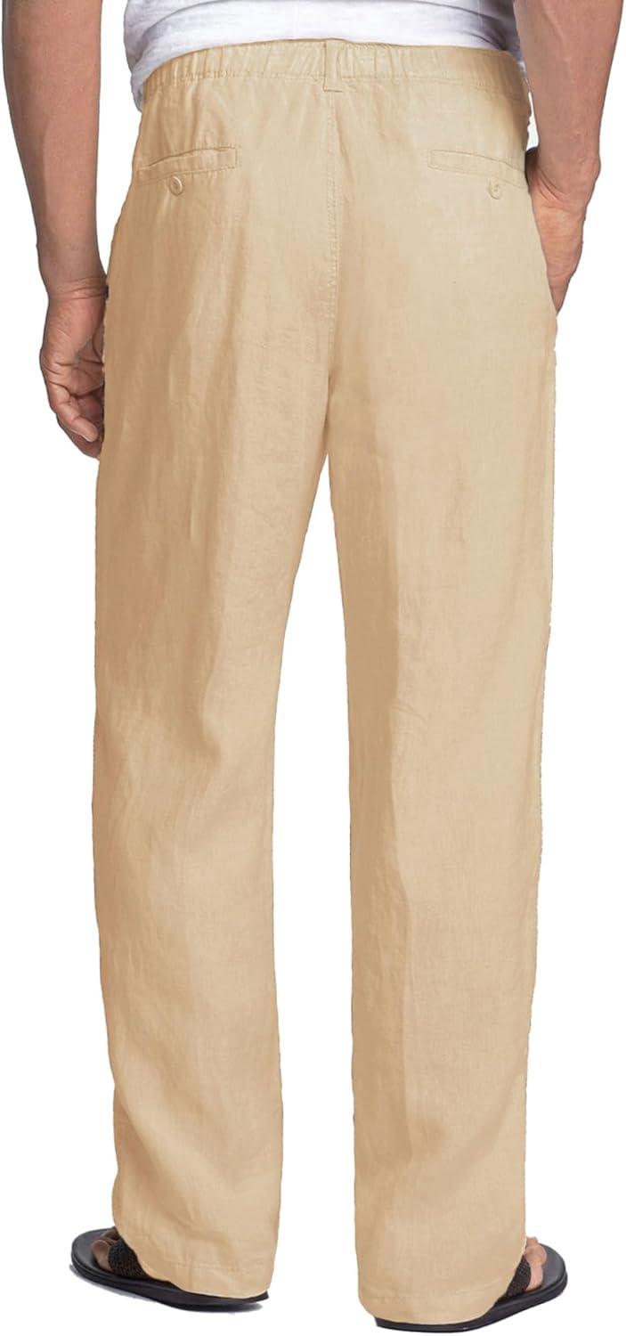 imageCOOFANDY Mens Linen Pants Casual Elastic Waist Drawstring Beach TrousersLight Coffe