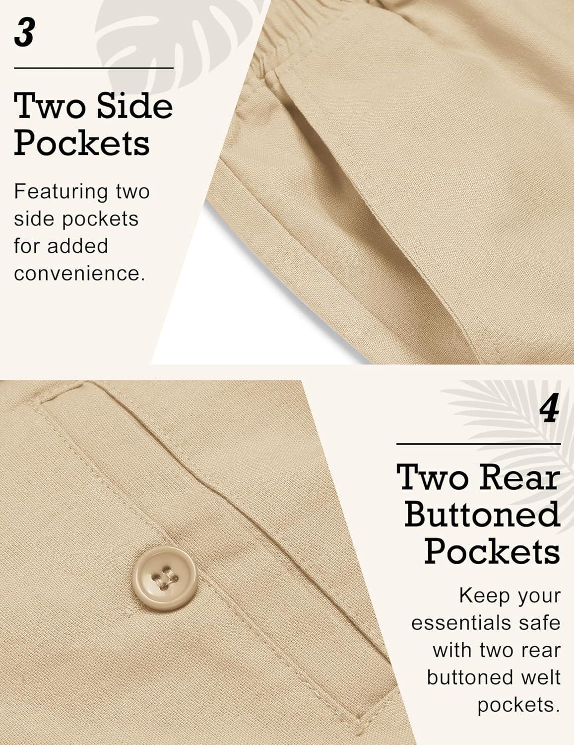 imageCOOFANDY Mens Linen Pants Casual Elastic Waist Drawstring Beach TrousersLight Coffe