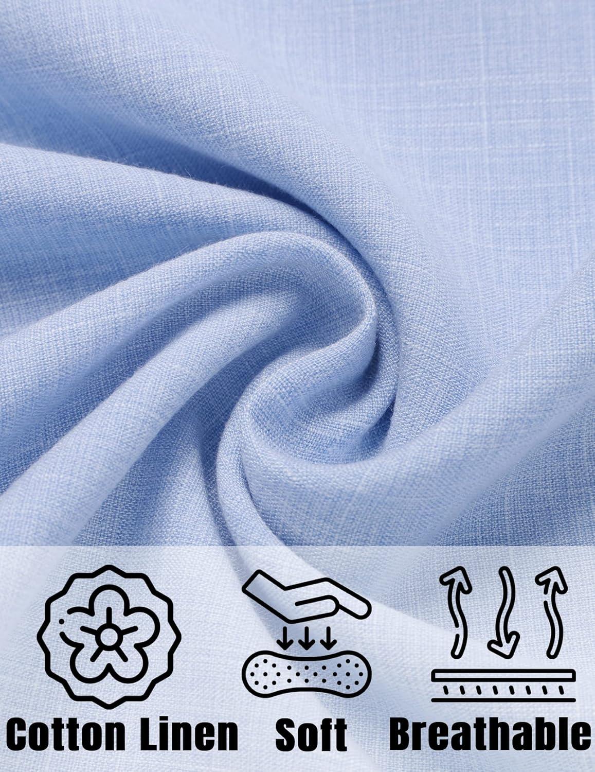 imageCOOFANDY Mens Linen Shirts Short Sleeve Casual Shirts Button Down Shirt for Men Beach Summer Wedding ShirtClear Blue