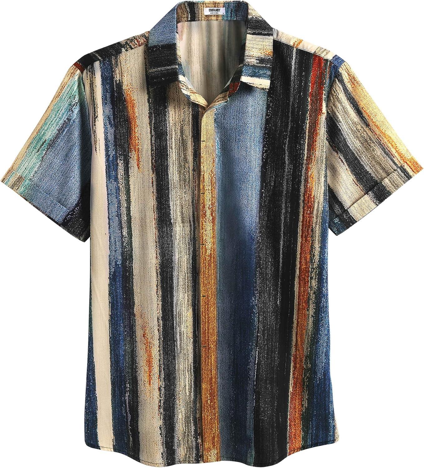 imageCOOFANDY Mens Linen Shirts Short Sleeve Casual Shirts Button Down Shirt for Men Beach Summer Wedding ShirtPainting