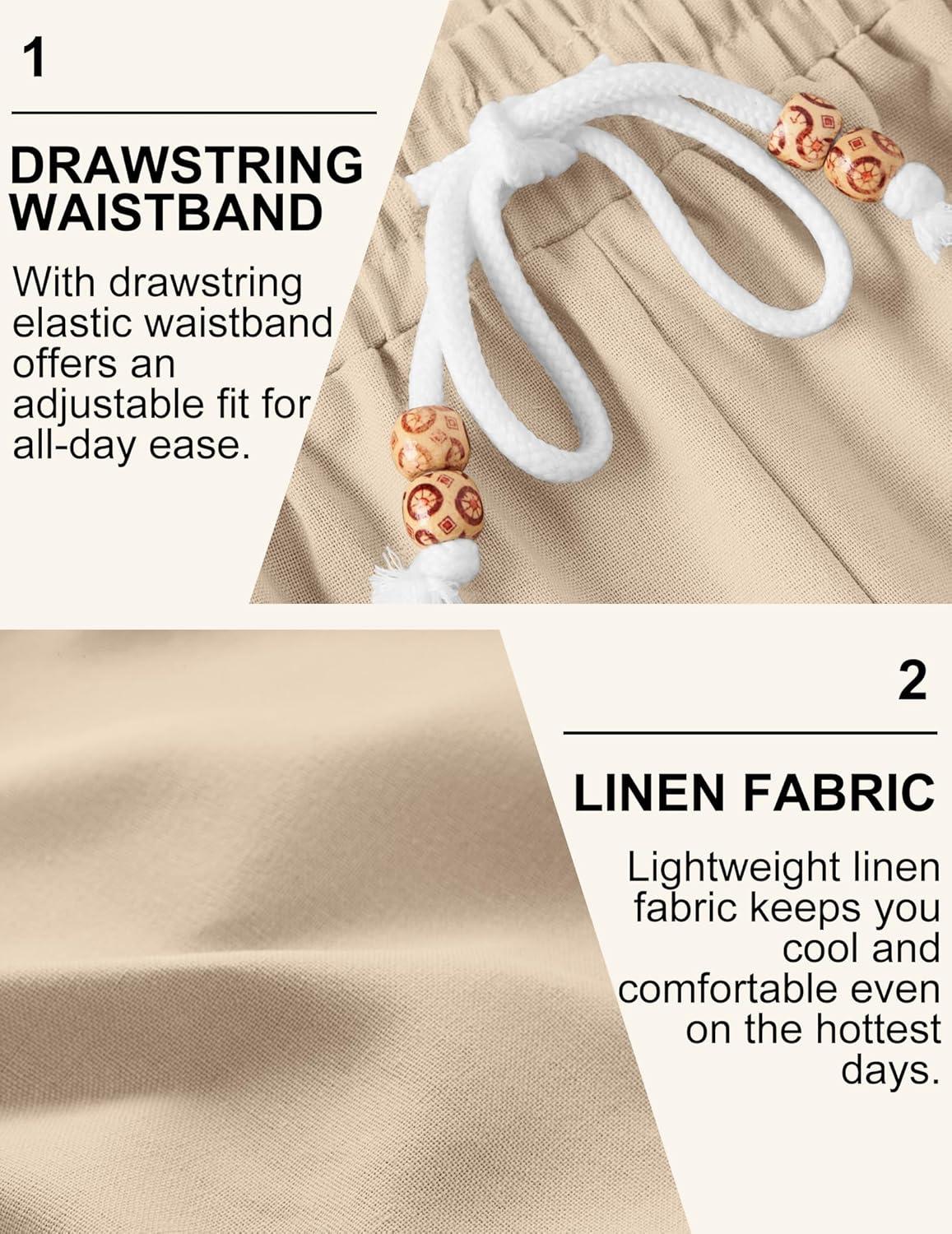 imageCOOFANDY Mens Linen Shorts Casual Drawstring Elastic Waist Lightweight Summer Vacation Beach ShortsBeige